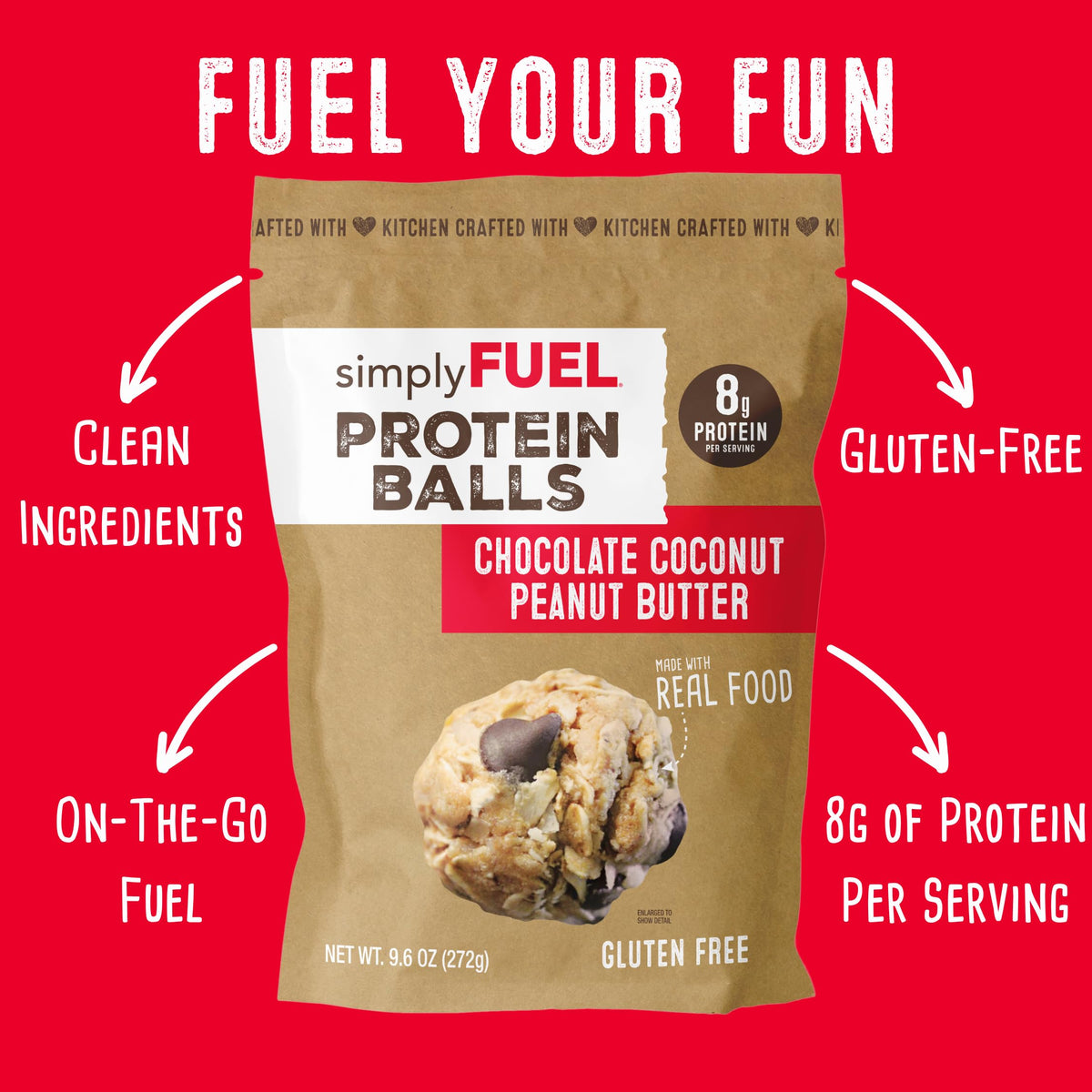 simplyFUEL Whole Food Protein Balls with Probiotics - Chocolate Coconut Peanut Butter Snacks - 8g Protein Snack - Gluten Free En