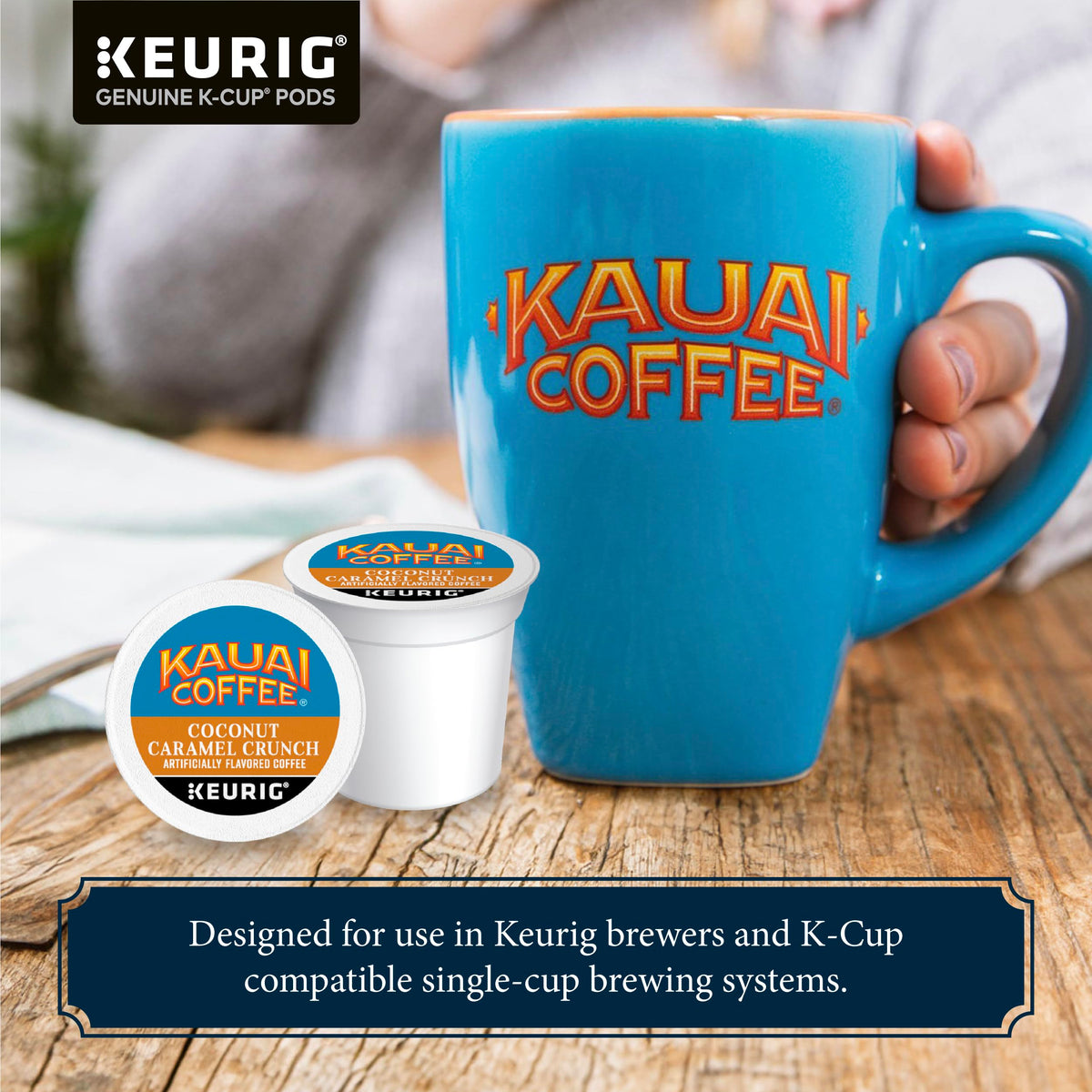 Kauai Coffee Keurig K-Cup Pods - Coconut Caramel Crunch Flavor - Premium Arabica (1 Pack Of 10 Single-Serve Cups)