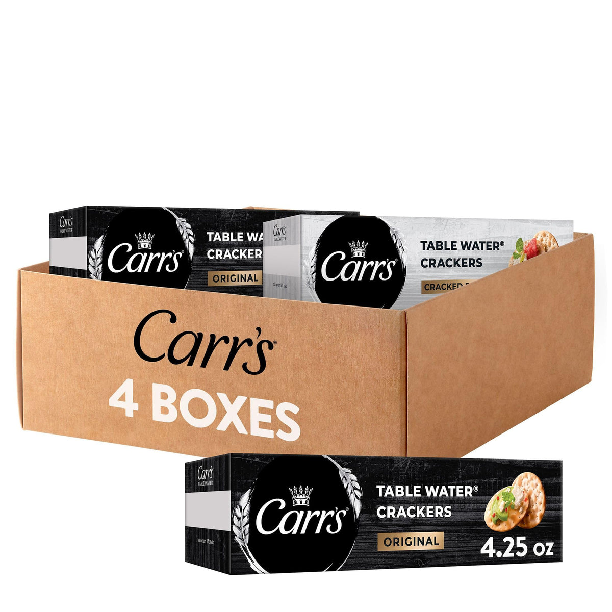 Carr s Table Water Crackers, Baked Snack Crackers, Party Snacks, 2 Flavor Variety Pack (4 Boxes)