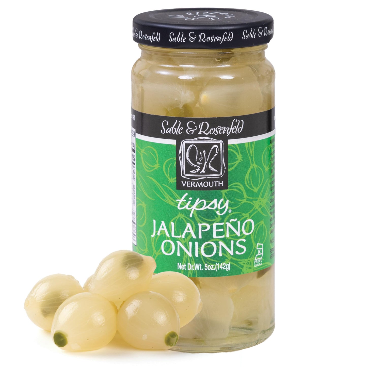 Sable & Rosenfeld Vermouth Tipsy Jalapeo Onions  5 oz Jar (Pack of 1)  Stuffed Pickled Silverskin Cocktail Onions  Kosher  Gluten-Free Martini Garnish