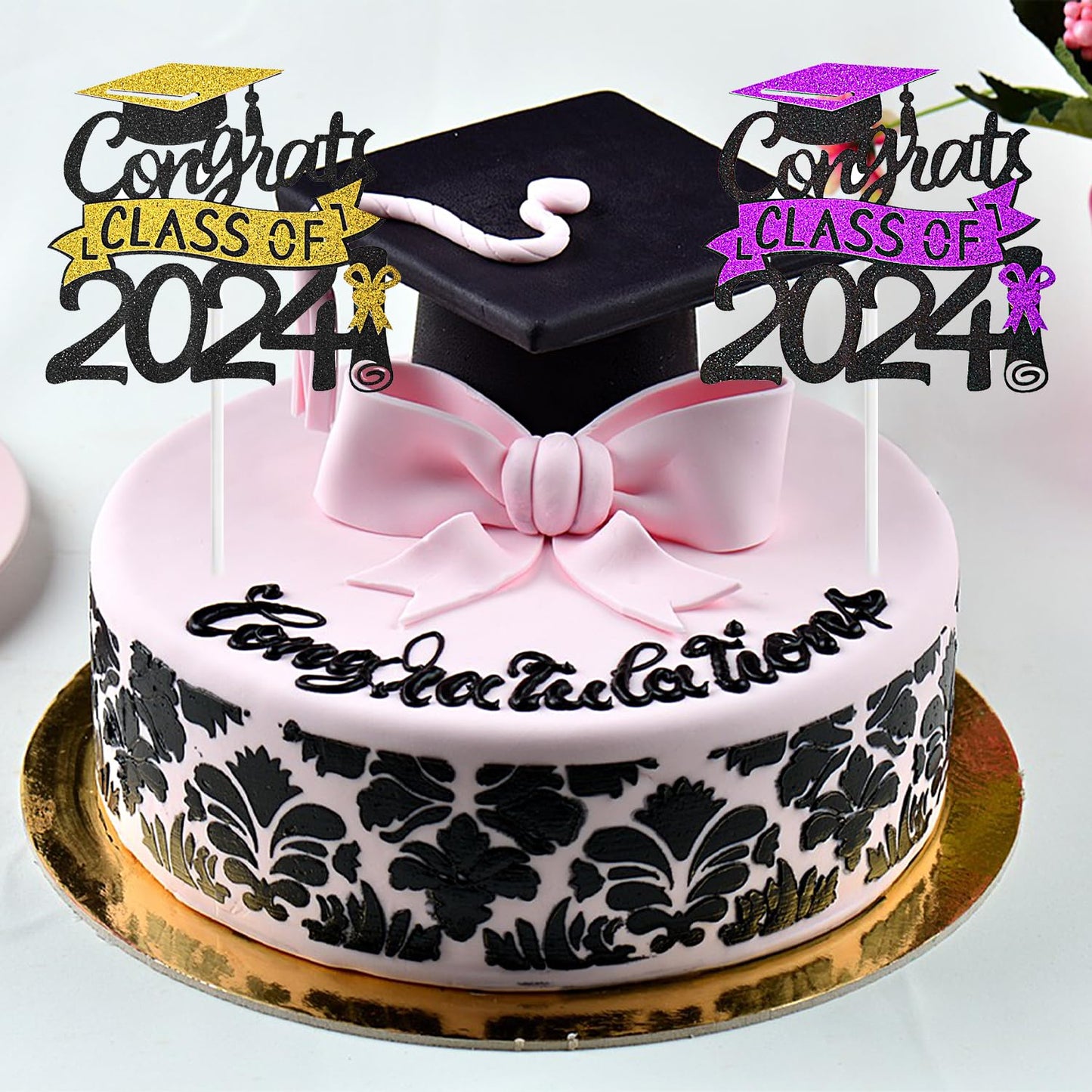 Chewarelly 1 Pack 2024 Class Of Cake Topper, Glitter Congrats Grad Cake Decor,Graduation Cake Picks For Senior High School Colle