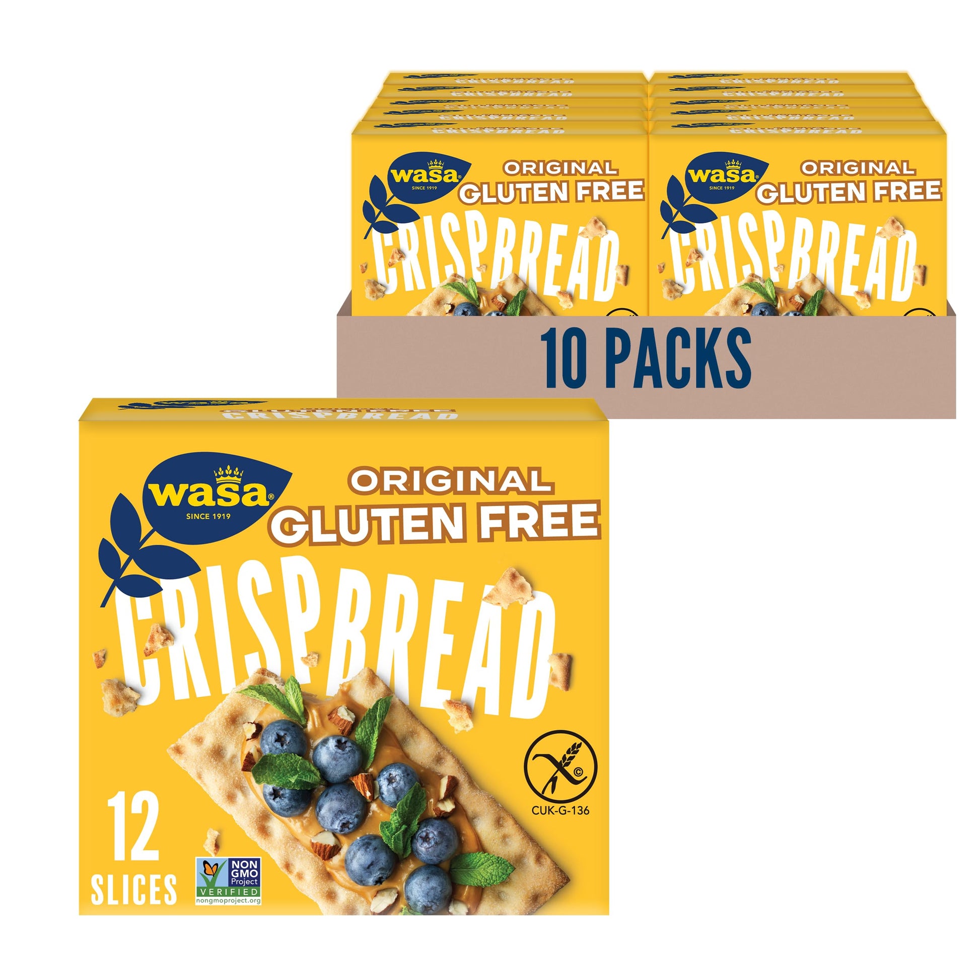 Wasa Gluten Free Original Crispbread, 5.4 Oz (Pack Of 10), Gluten Free Crackers, Non-Gmo Ingredients