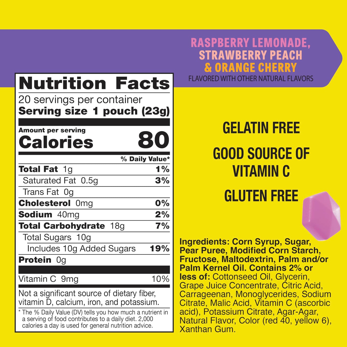 Gushers Fruit Flavored Snacks, Raspberry Lemonade, Strawberry Peach, Orange Cherry, 20 Pouches, Family Pack, 16 oz