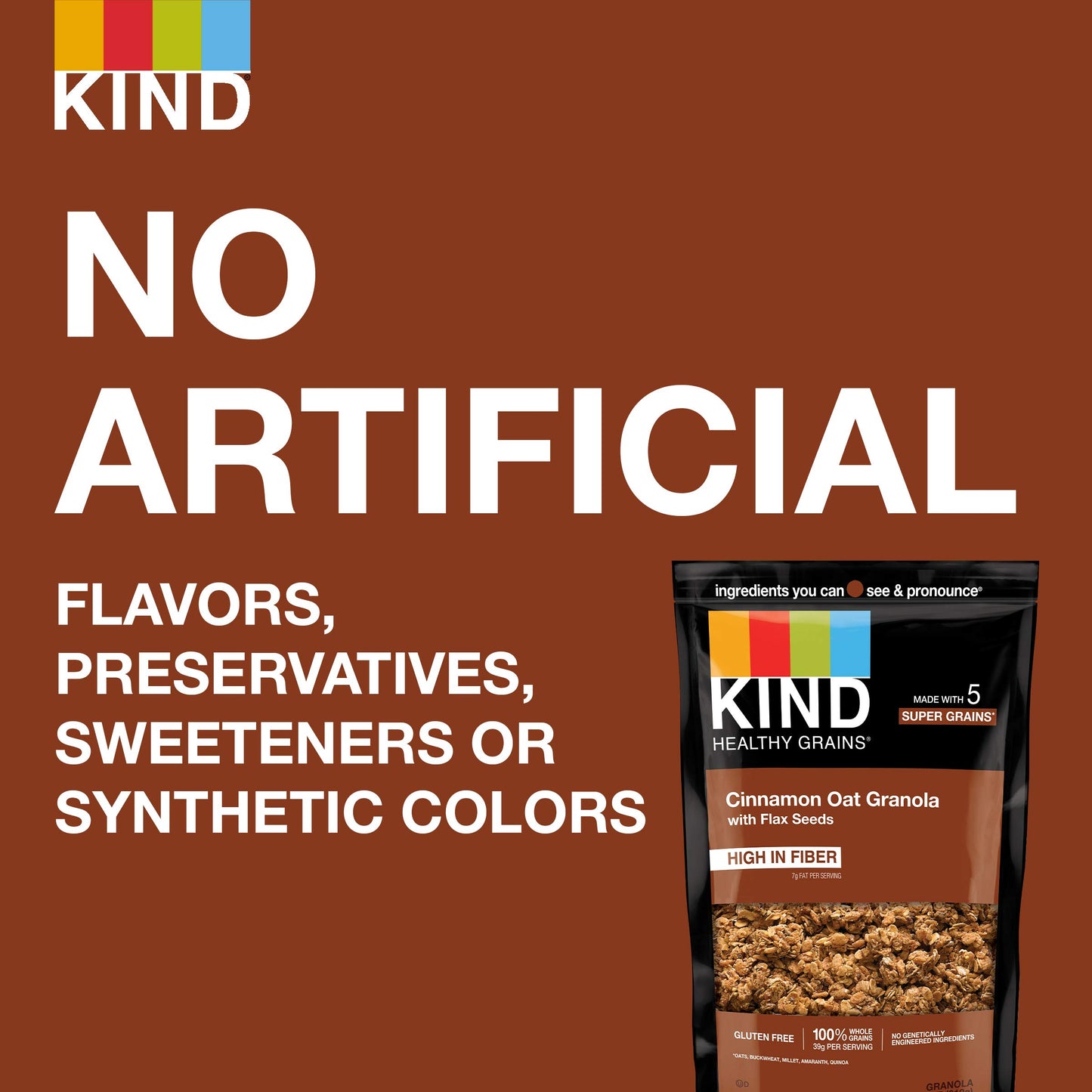 KIND Healthy Grains Granola, Cinnamon Oat Clusters with Flax Seeds, Healthy Snacks, Gluten Free, 100% Whole Grains, 5g Protein,