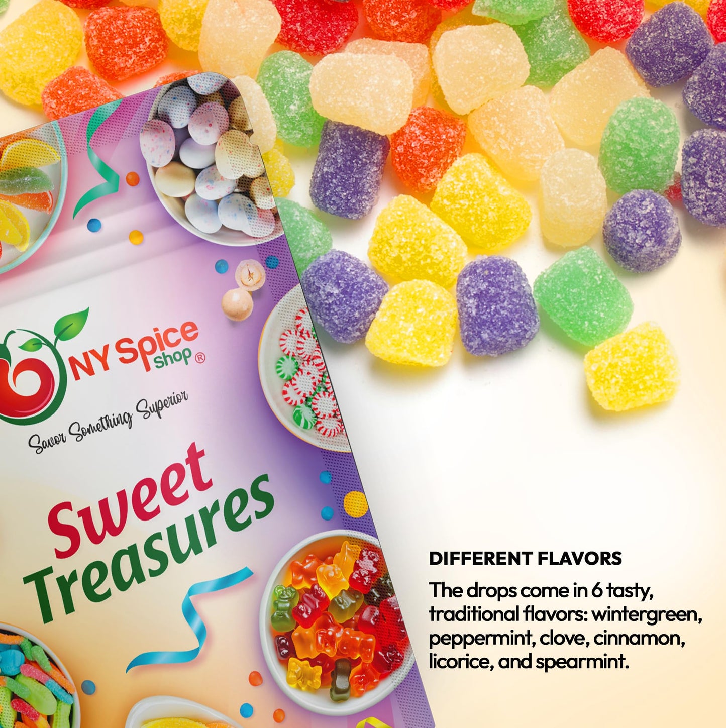 NY SPICE SHOP Assorted Spice Drops - Spice Drops - Gum Drops Candy - Gum Drops - Gumdrops - Spiced Gum Drops - Gumdrops Candy -