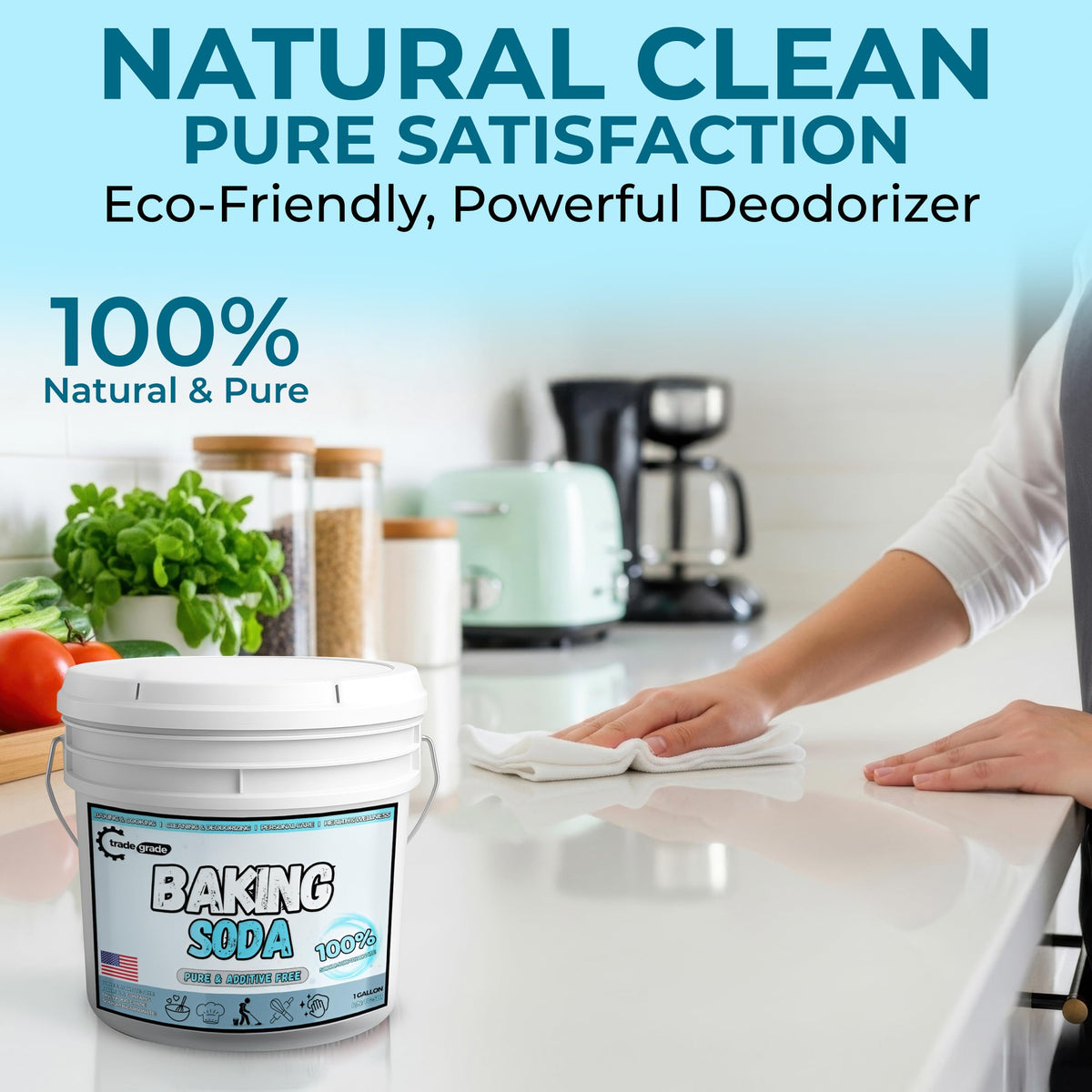 TradeGrade Pure Baking Soda Powder - 1 Gallon Bucket  Sodium Bicarbonate Powder | enhanced Food-Grade for Baking  Bread  Cookies & More | Baking Soda for Cleaning  Natural Cleaner & Deodorizer (1 Gallon)