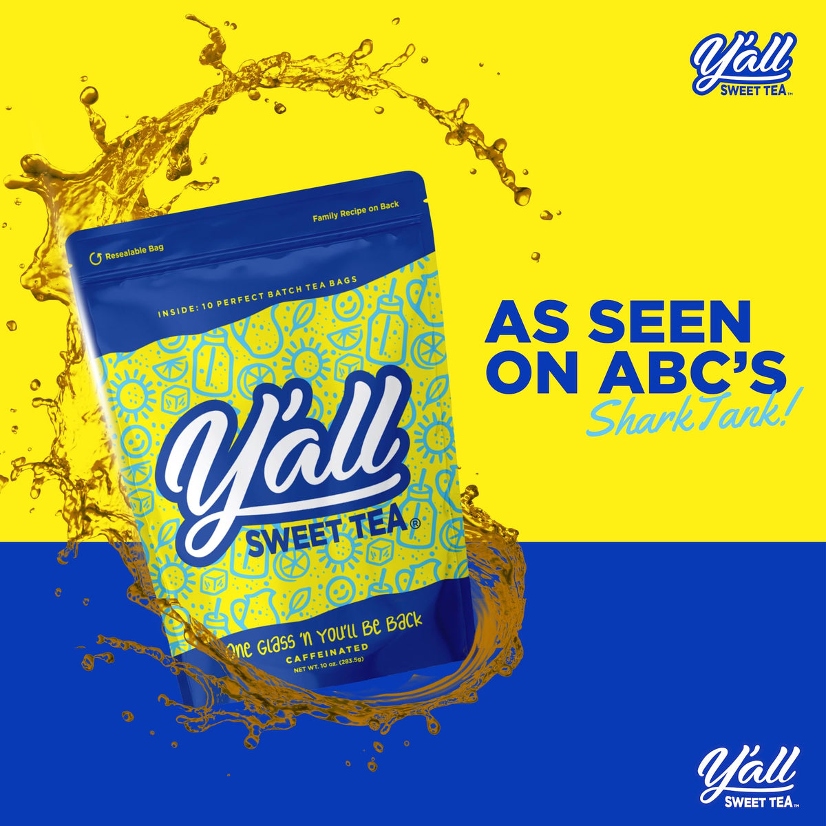 Yall Sweet Tea Iced Tea Bags, One Gallon Size, Quick Brew, 10 Bags per Pack, Caffeinated