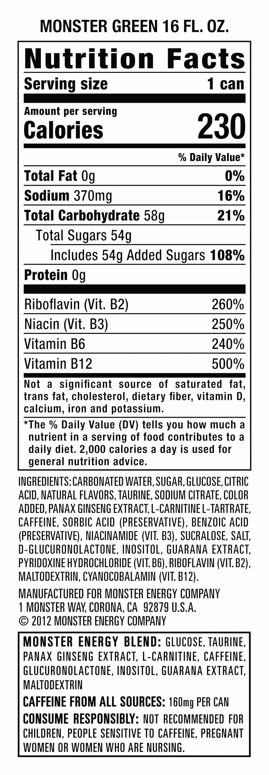 Monster Energy Drink, Green, Original, 16 Ounce (Pack Of 15)