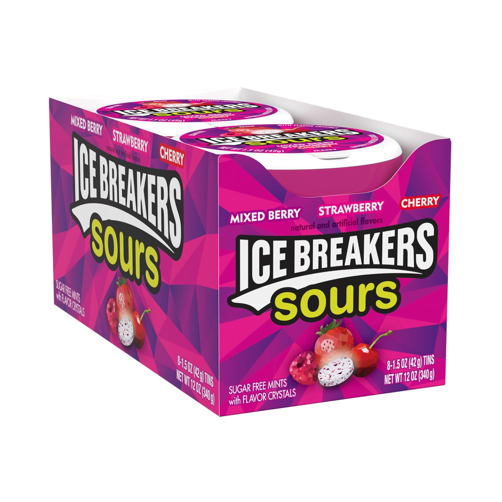 Ice Breakers Sours Assorted Fruit Flavored Sugar Free Mints, 1.5 oz Tin, 8 Count, Violet