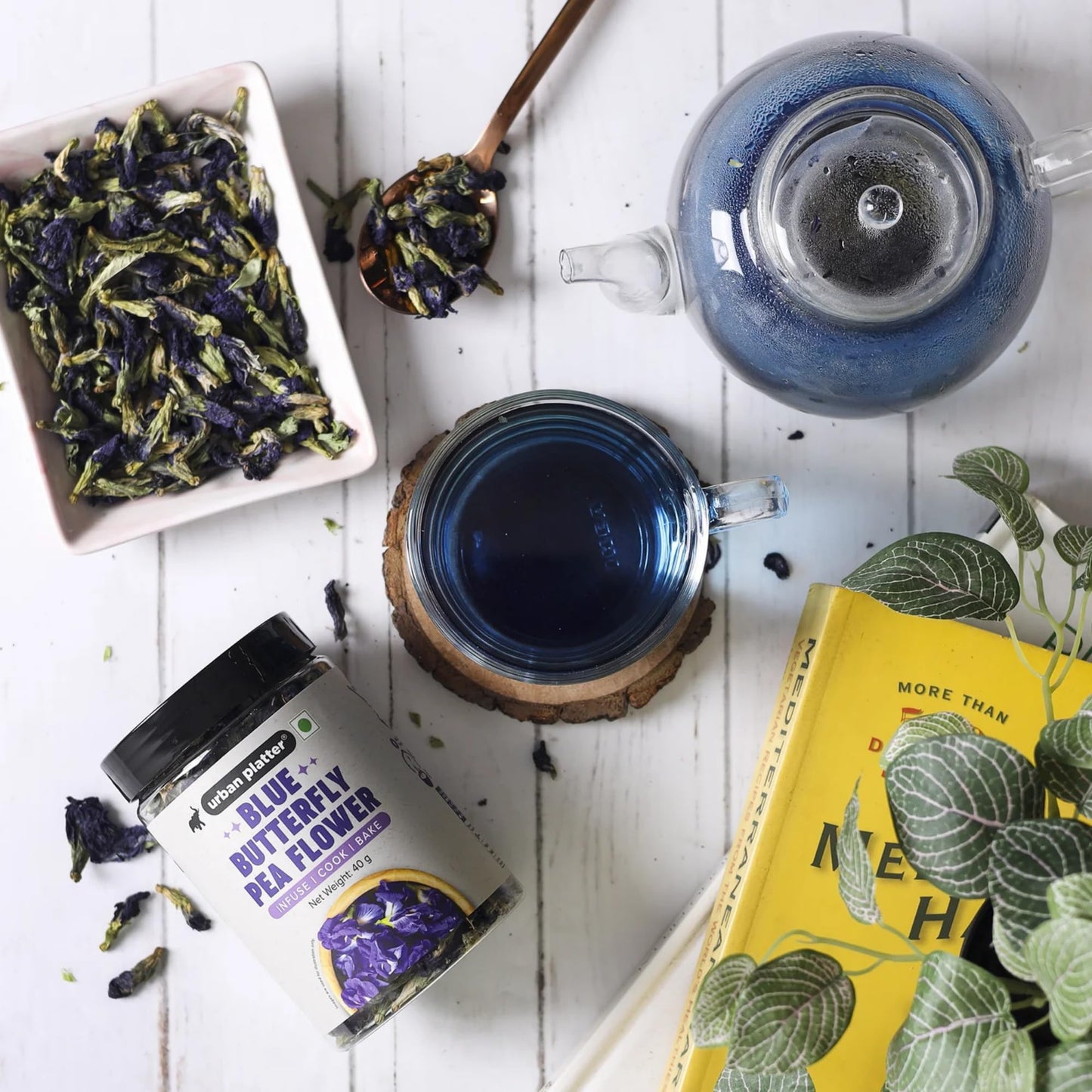 Urban Platter Blue Butterfly Pea Flower | 1.41 Oz (120+ Cups) | Dried Flowers For Tea | Rich In Antioxidants | Caffeine-Free Herbal Tea | Natural Blue & Purple Color For Iced Teas & Cocktails