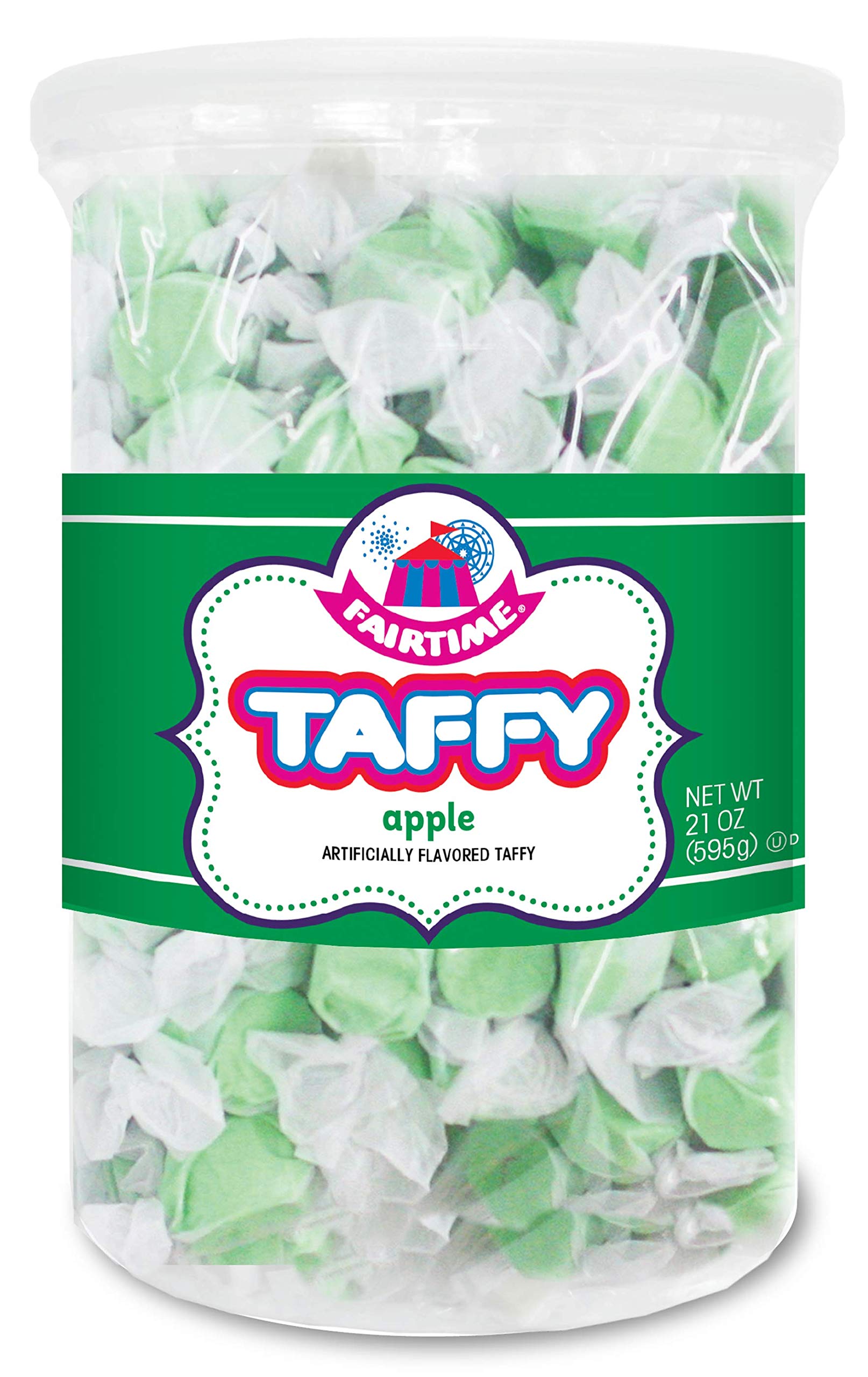 Fairtime Taffy Bulk Green Candy, Green Apple Flavor, 21 Ounce Tub, Individually Wrapped, Kosher