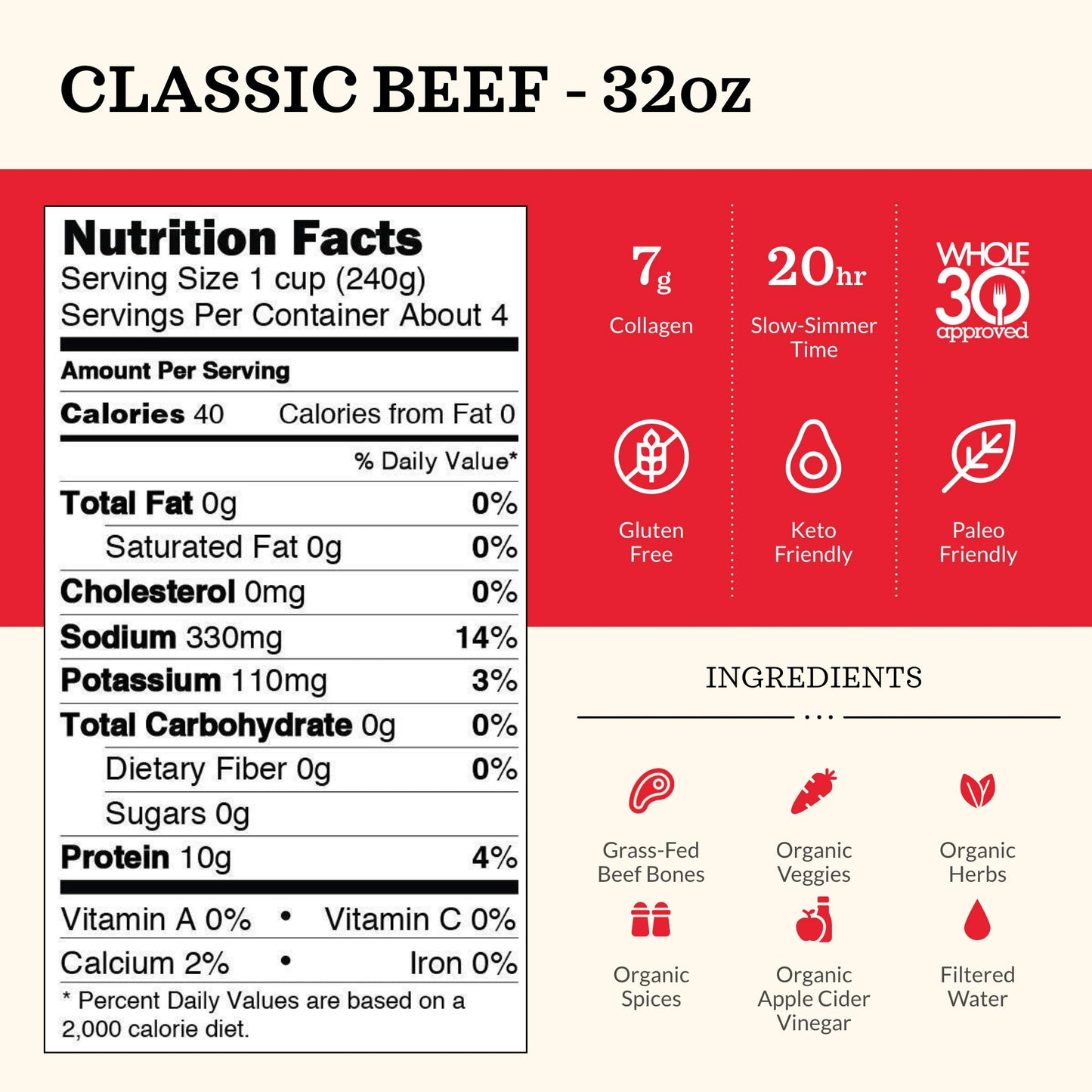 Kettle & Fire Beef Bone Broth, Keto & Paleo Approved, 4 Pack, 32 Fl Oz