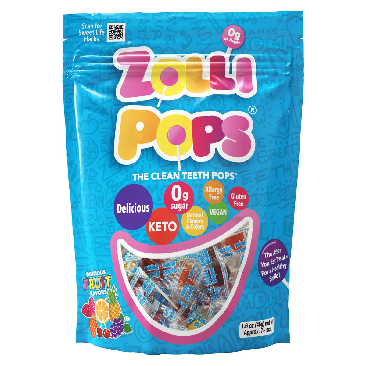 Zollipops Original Assorted Fruit Flavors - 8-Pack, 1.6oz Bags - Healthy & Delicious Treats for All Ages - Natural Ingredients, 