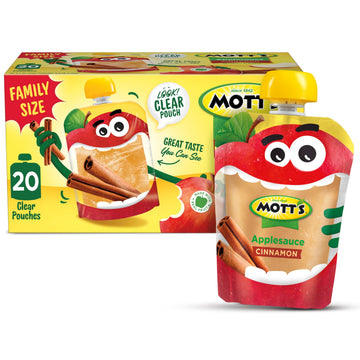 Motts Cinnamon Applesauce, 3.2 oz clear pouches, 20 pack