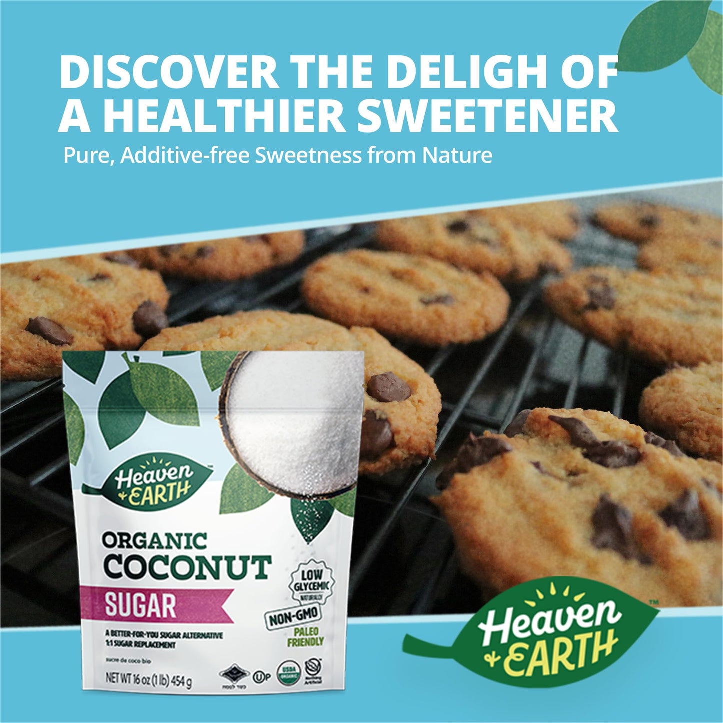 Heaven & Earth Organic Coconut Sugar, 16oz (3 Pack) | Low Glycemic | Unrefined Sugar Alternative | Natural Sweetener | Coconut P