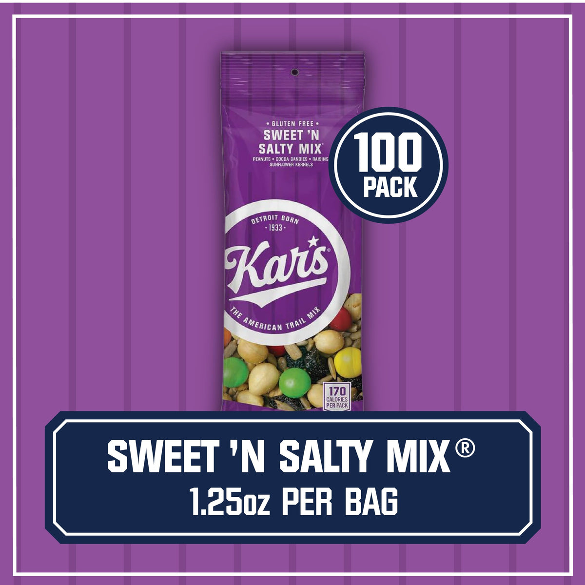 Kars Nuts Sweet N Salty Trail Mix, 1.25 Oz Individual Snack Packs - Pack Of 100 - Easy And Quick Snacks For Adults And Kids