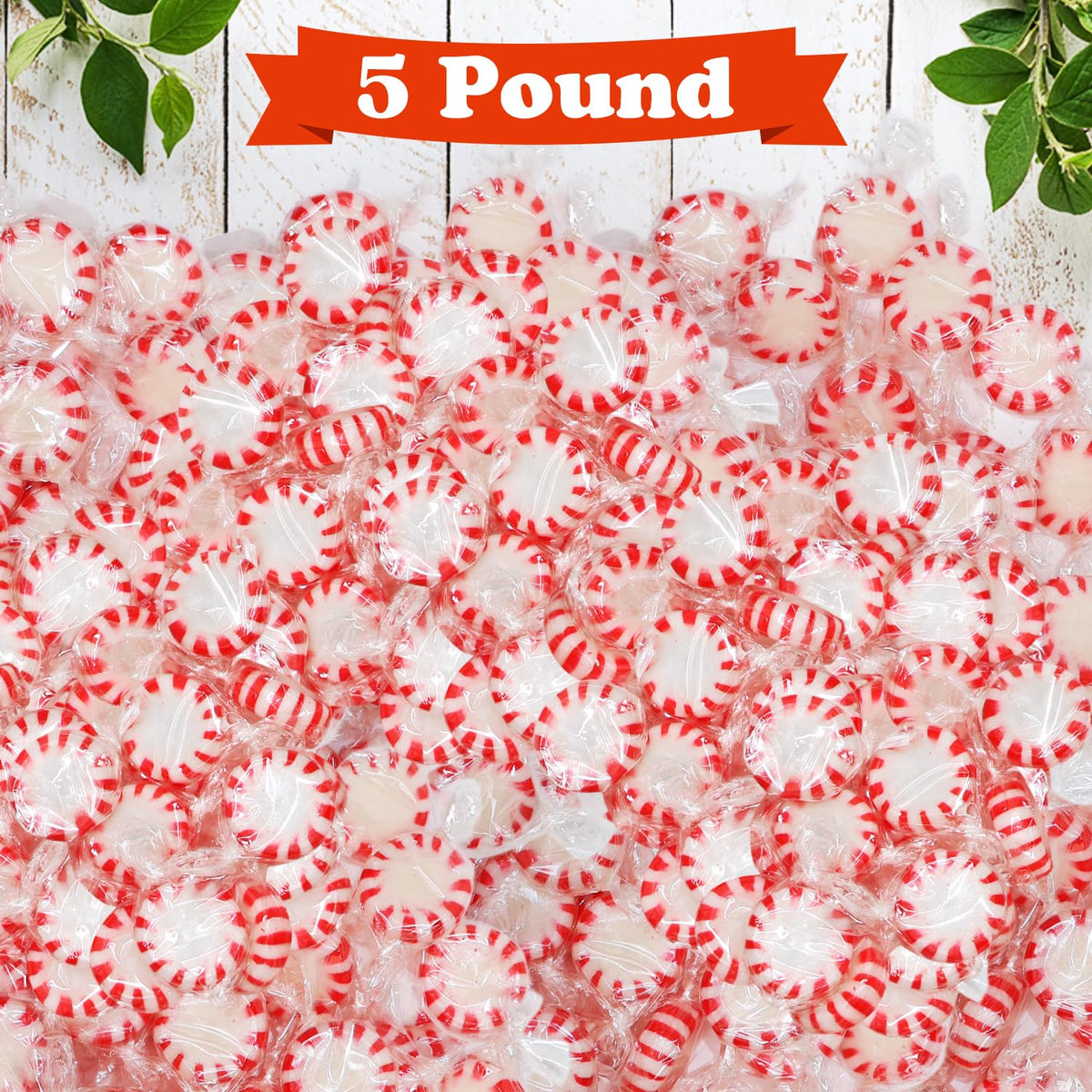 GEEOOLLAH Starlight Peppermint Candy - Bulk Hard Mints, Individually Wrapped, 5 Pound, Classic Red & White, Approx 400 Pieces