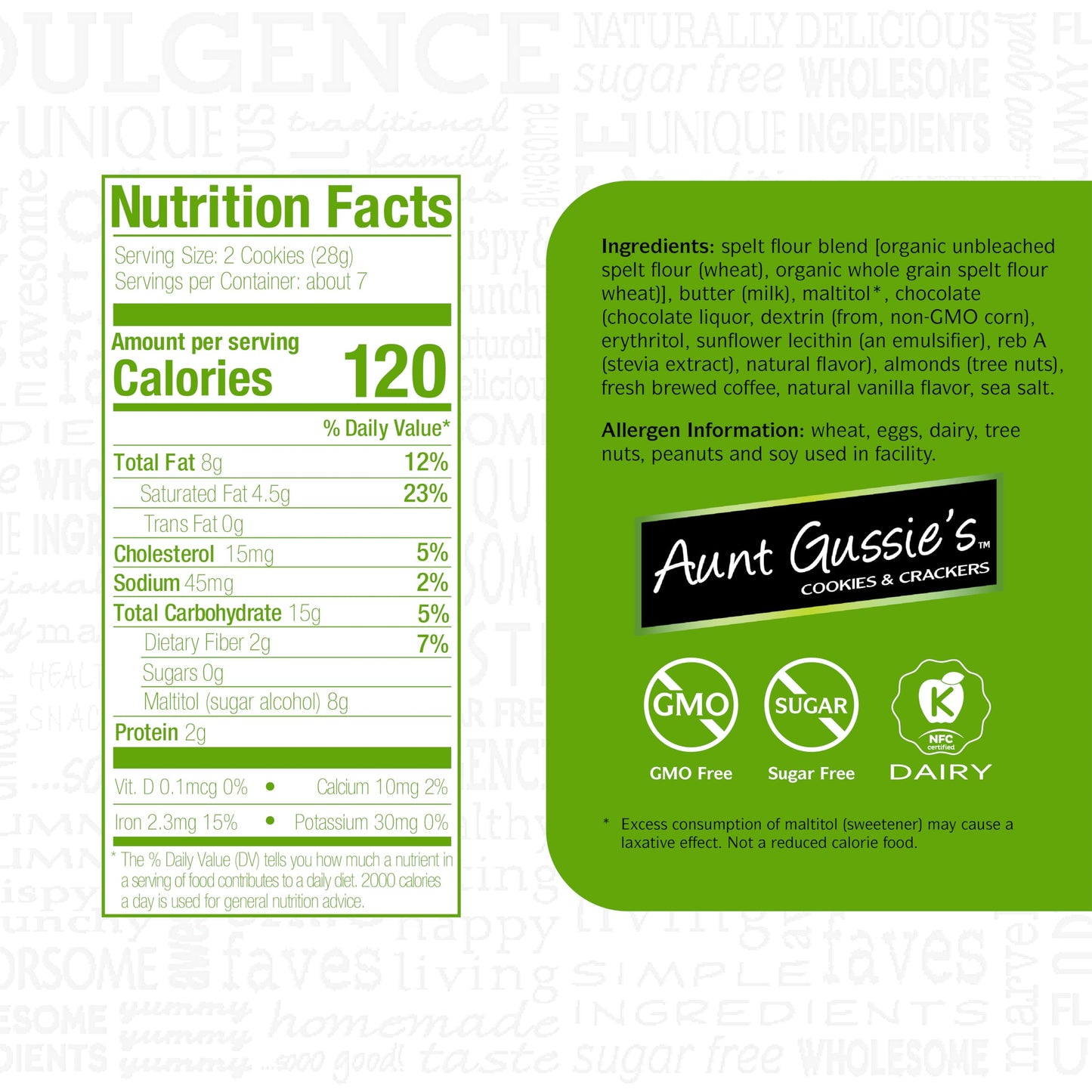 Aunt Gussie'S - Spelt Sugar Free Chocolate Chip Cookies With Almonds - 4 Pack