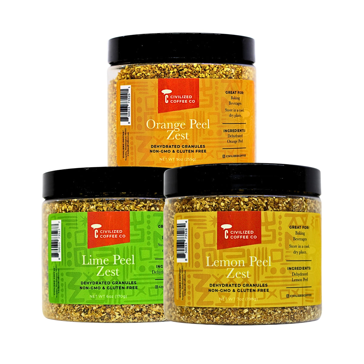 Civilized Coffee Orange, Lemon & Lime Zest Dehydrated Granules for Baking & Drinks Non-GMO & Gluten Free Variety Pack (3 pack)