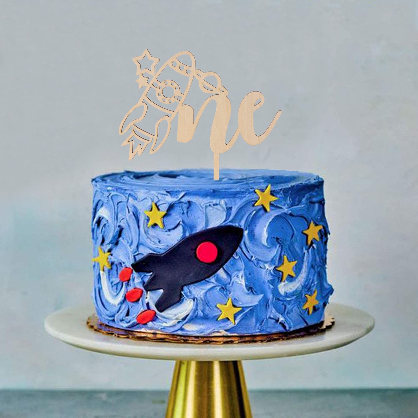 Wood Outer Space One Cake Topper - First Trip Around The Sun Cake Topper, Space Cake Topper 1St Birthday, Wood Rocket One Cake T