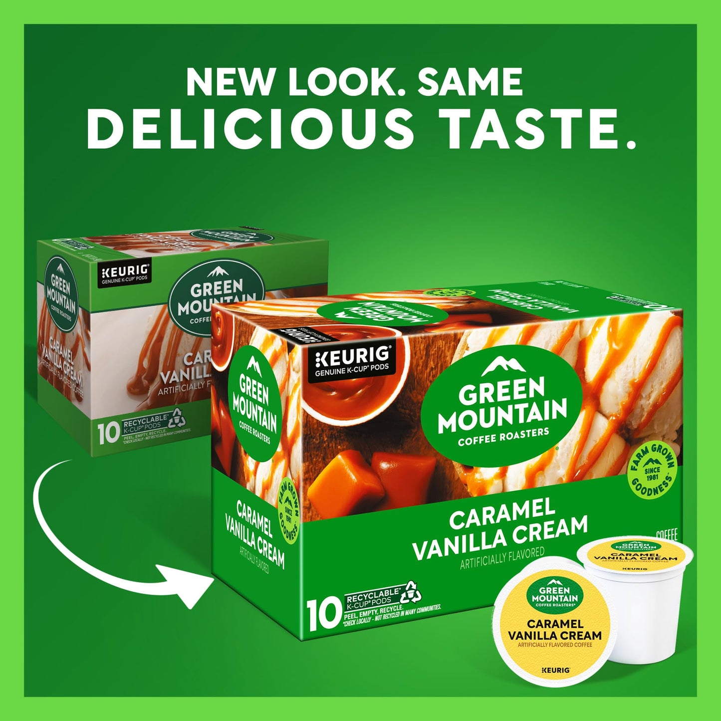Green Mountain Coffee Roasters K-Cup Pods, Caramel Vanilla Cream, Light Roast, 60 Count (6 Packs of 10)