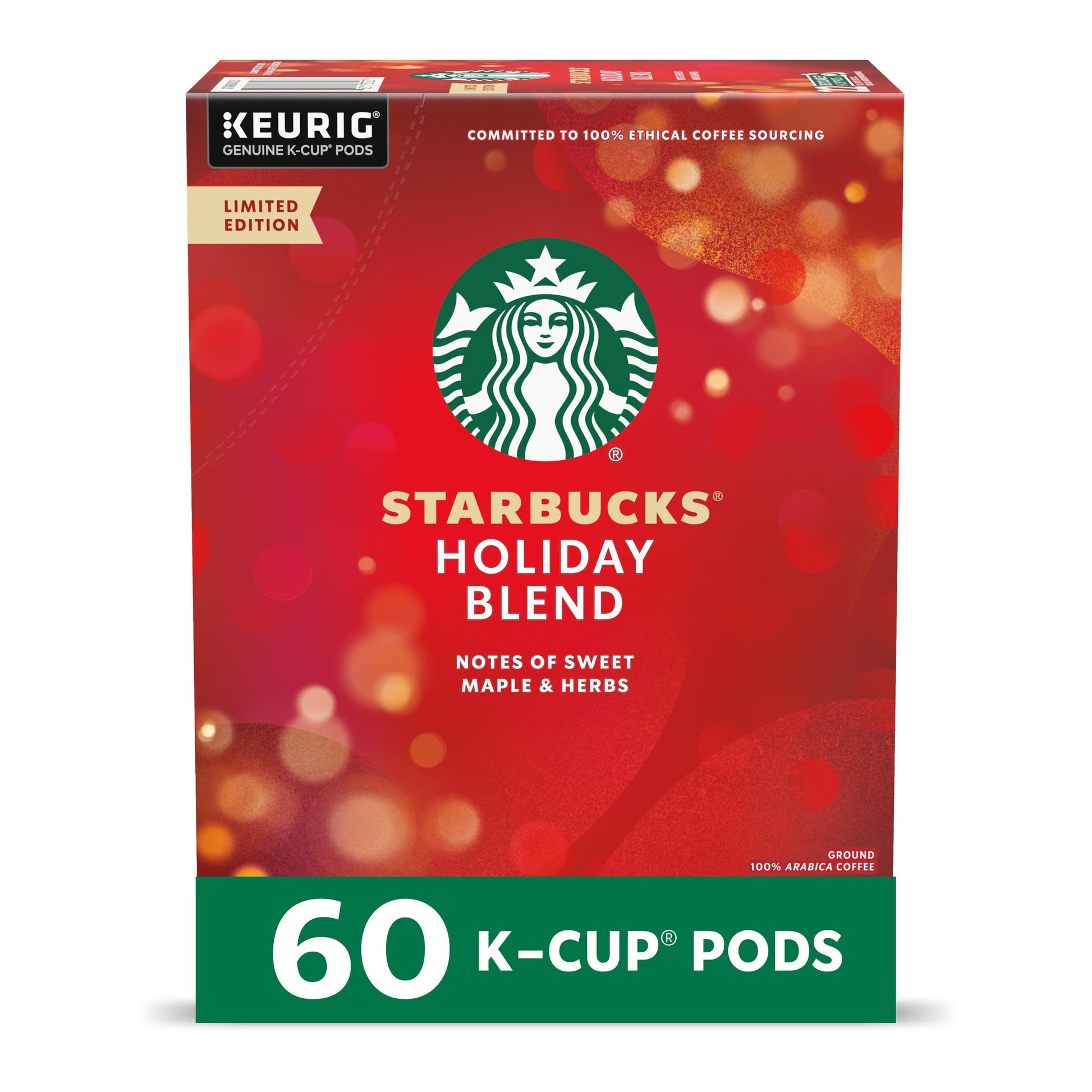 Starbucks K-Cup Coffee Pods, Medium Roast, Holiday Blend, 60 Pods (10 Count x 6 Boxes)