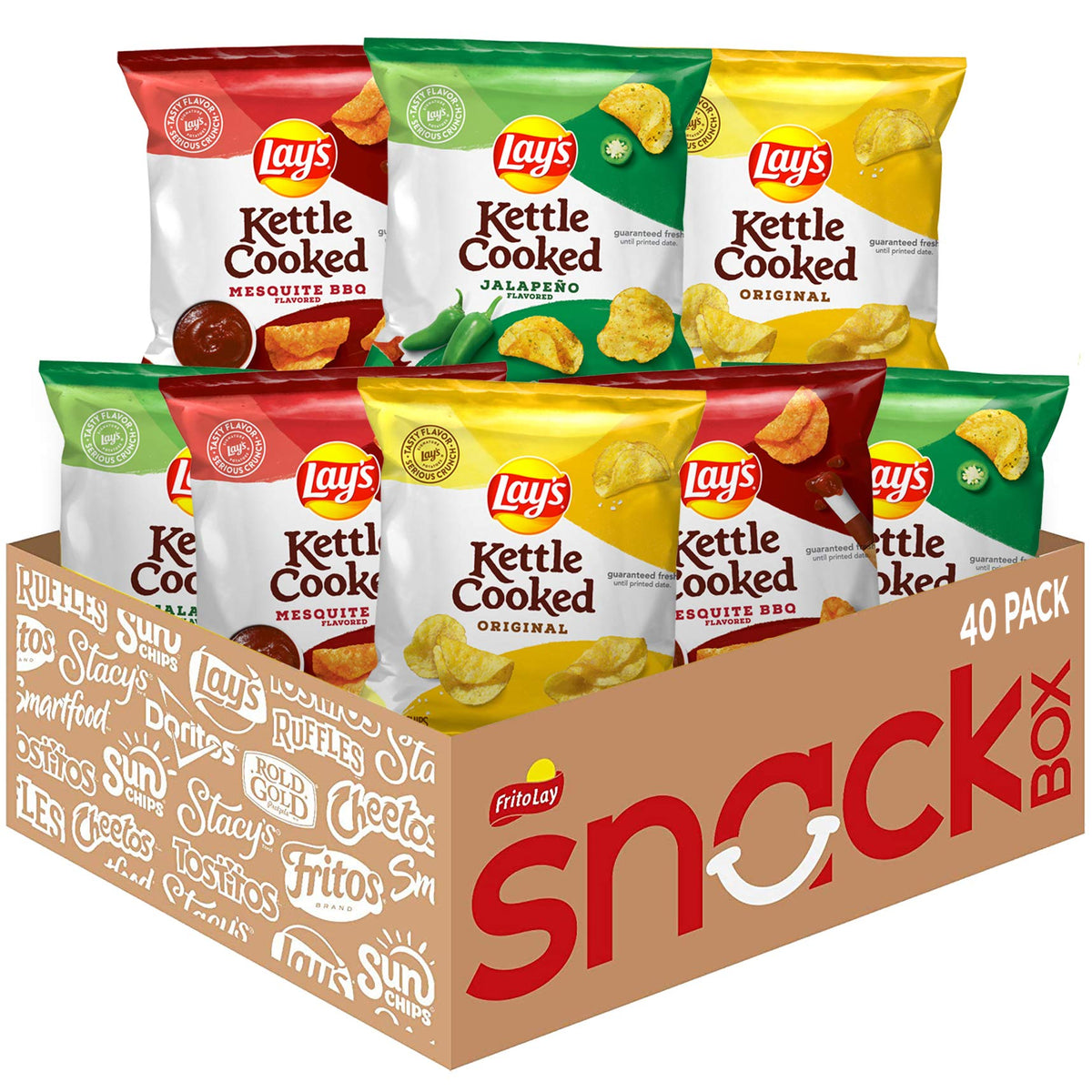 Lays Kettle Cooked Potato Chips, Variety Pack, 0.85 Ounce (Pack of 40)
