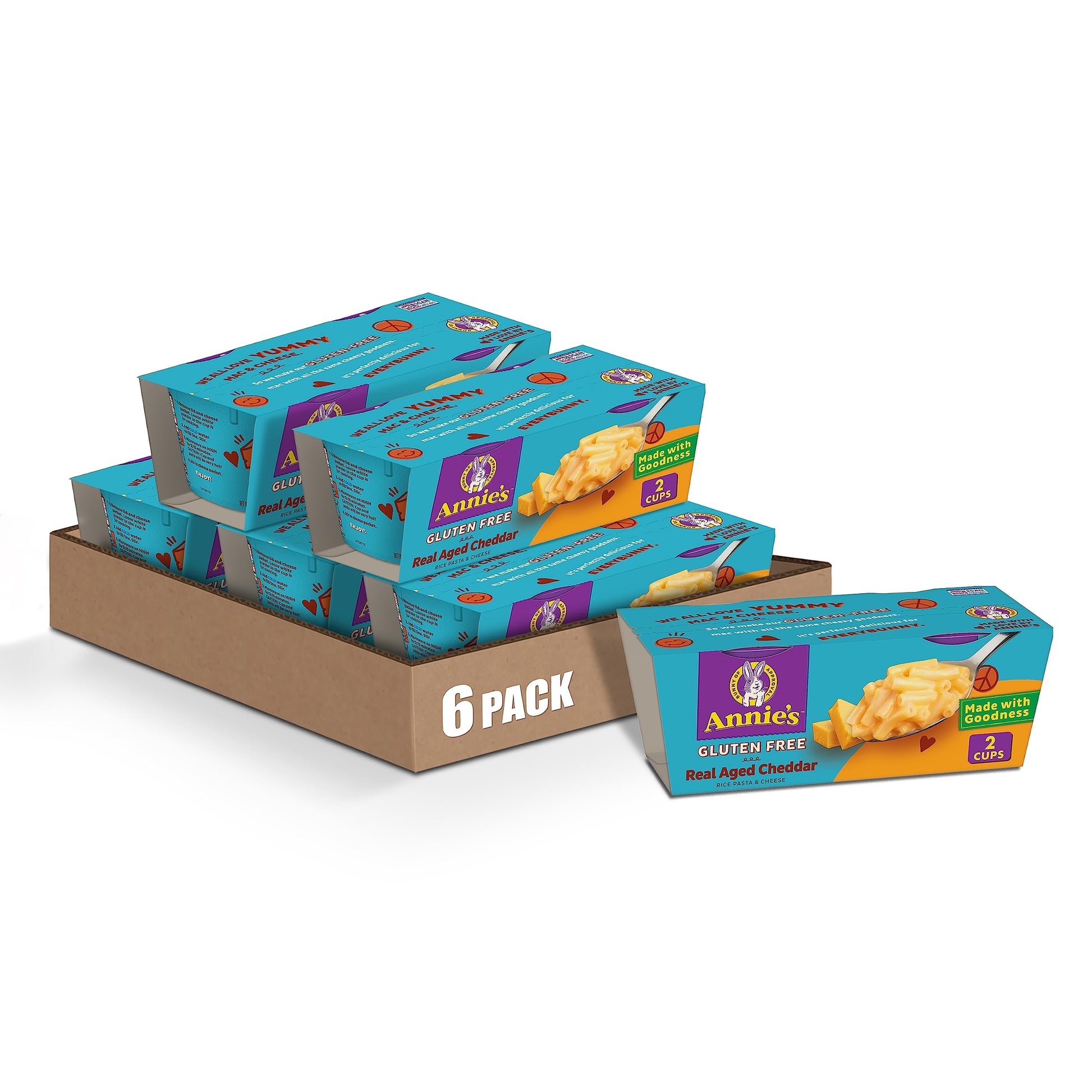 AnnieS Real Aged Cheddar Microwave Mac And Cheese With Gluten Free Pasta Cups  2 Ct  4.02 Oz (Pack Of 6)