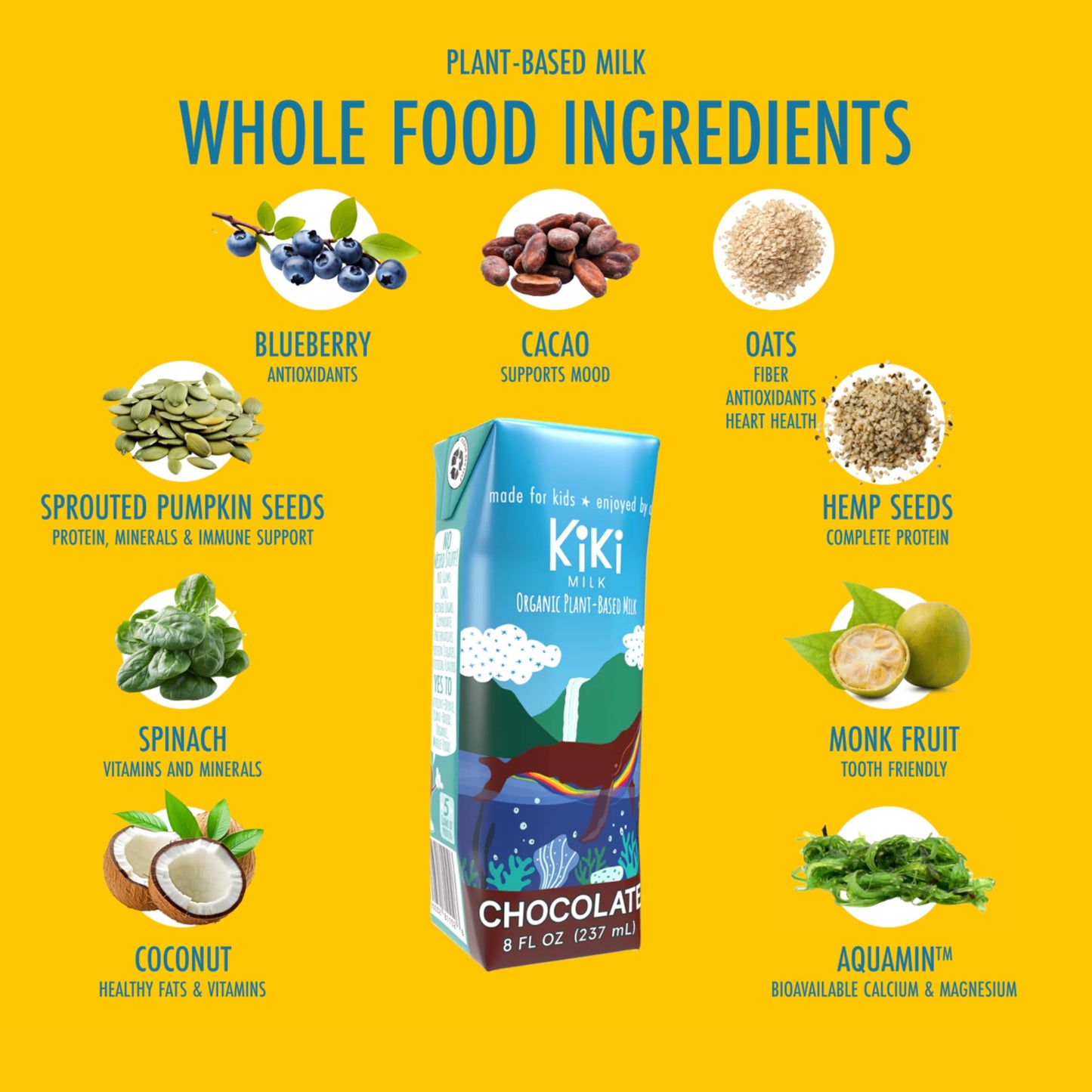 Chocolate Kiki Milk, Organic, Plant Based, Gum Free, GMO Free, Dairy Free, Soy Free, Gluten Free, Glyphosate Free (8 oz  Pack of