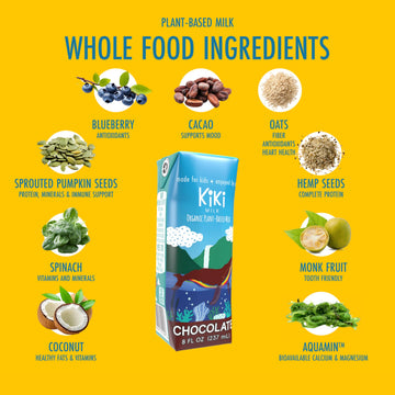 Chocolate Kiki Milk, Organic, Plant Based, Gum Free, GMO Free, Dairy Free, Soy Free, Gluten Free, Glyphosate Free (8 oz  Pack of