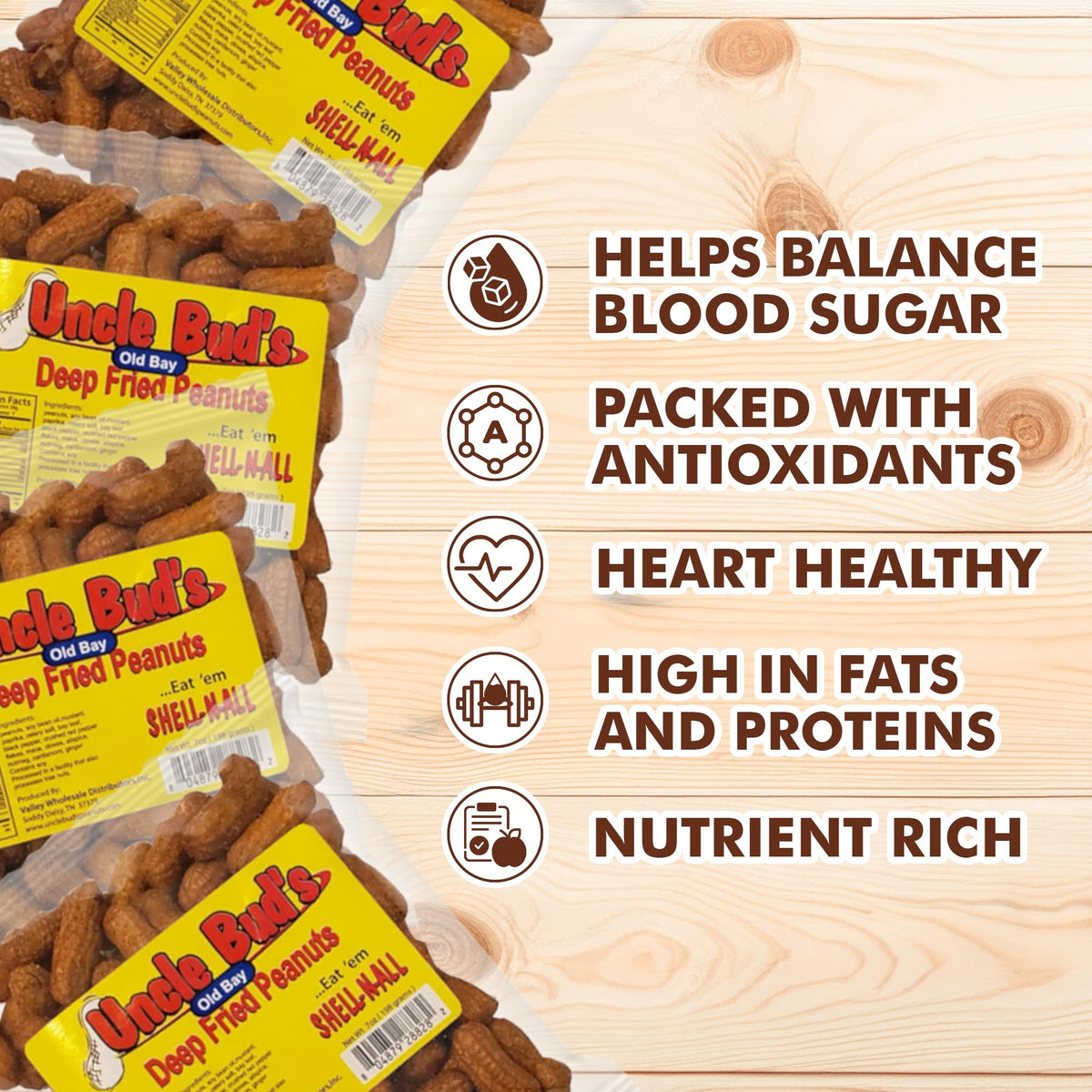 Uncle Bud'S Deep Fried Peanuts In Shell (4-Pack) | Old Bay Seasoning Peanuts, Peanuts Individual Packs, Spicy Peanuts, Nuts Indi