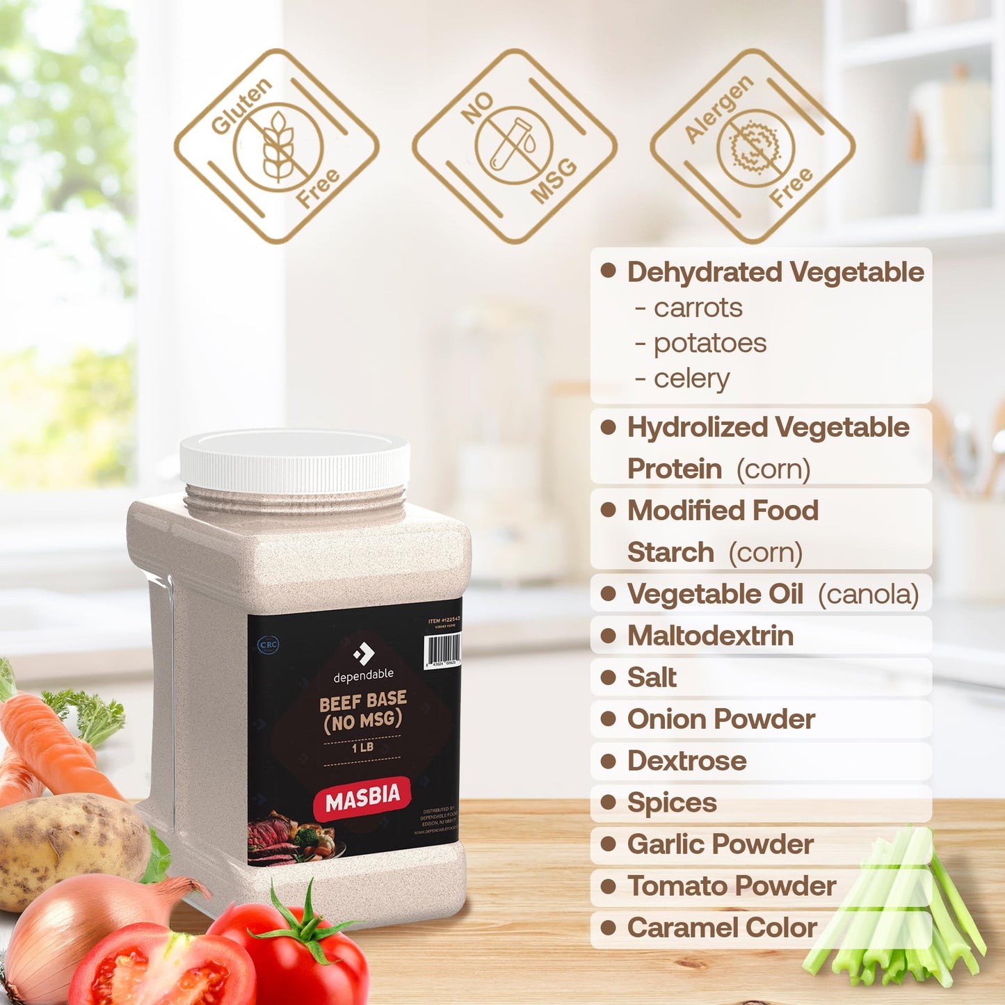 Dependable Food Beef Soup Base - Beef Flavor Consommé | 15 Oz. Resealable Jar | No Msg, Gluten Free, Kosher | Perfect For Soups, Stocks, And Broths