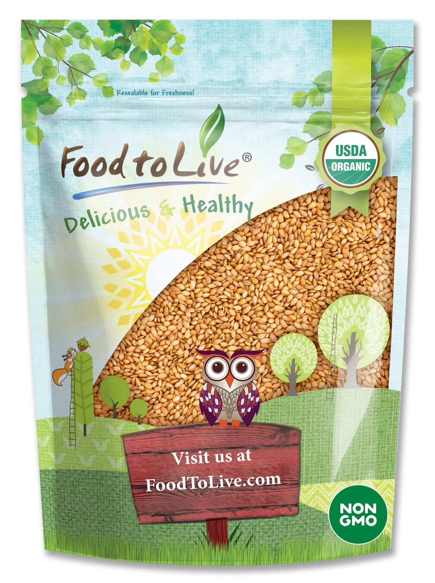 Food to Live Organic Golden Flax Seeds, Non-GMO, Vegan, 2 Pound Pack