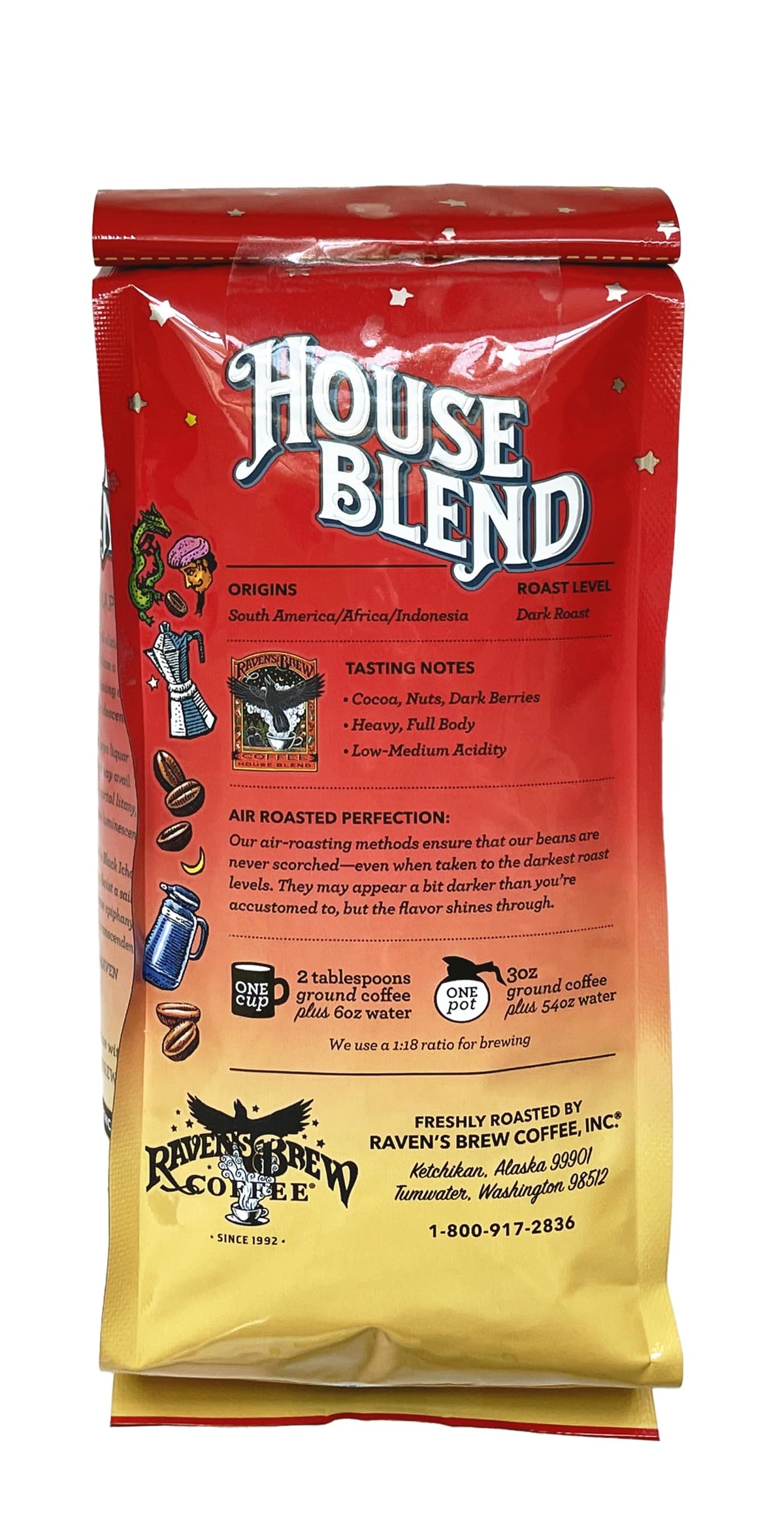 Ravens Brew Coffee Gourmet Dark Roast Ground Coffee - House Blend 12Oz Bag