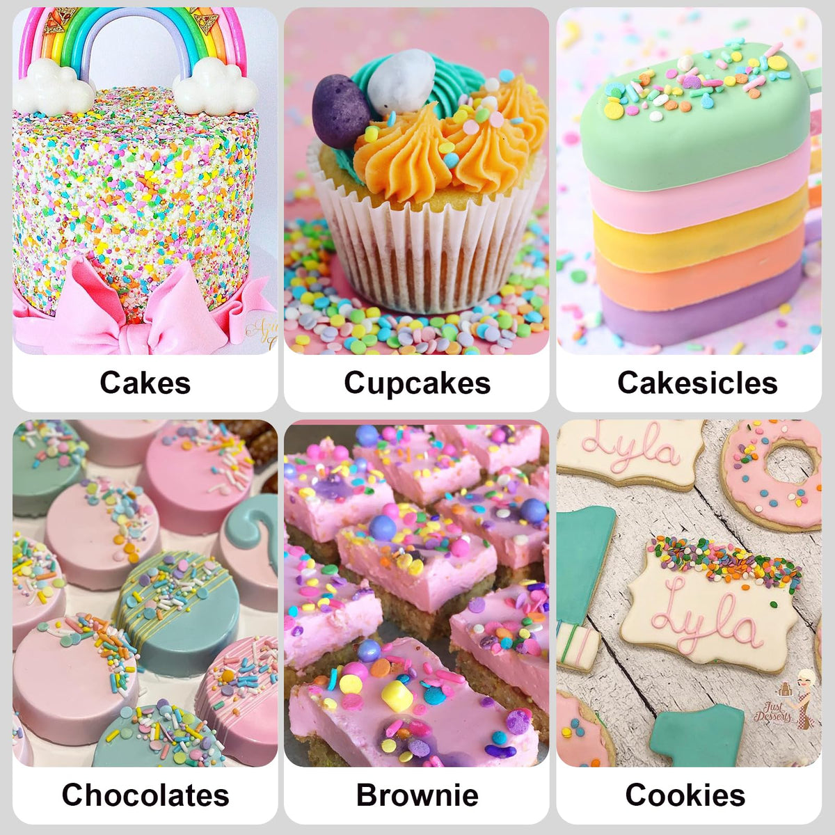 HUEBEATY 6-in-1 Neon & Pastel Rainbow Sprinkles for Cake Decorating - Confetti, Nonpareils, Jimmies & Sanding Sugar - Edible Cup
