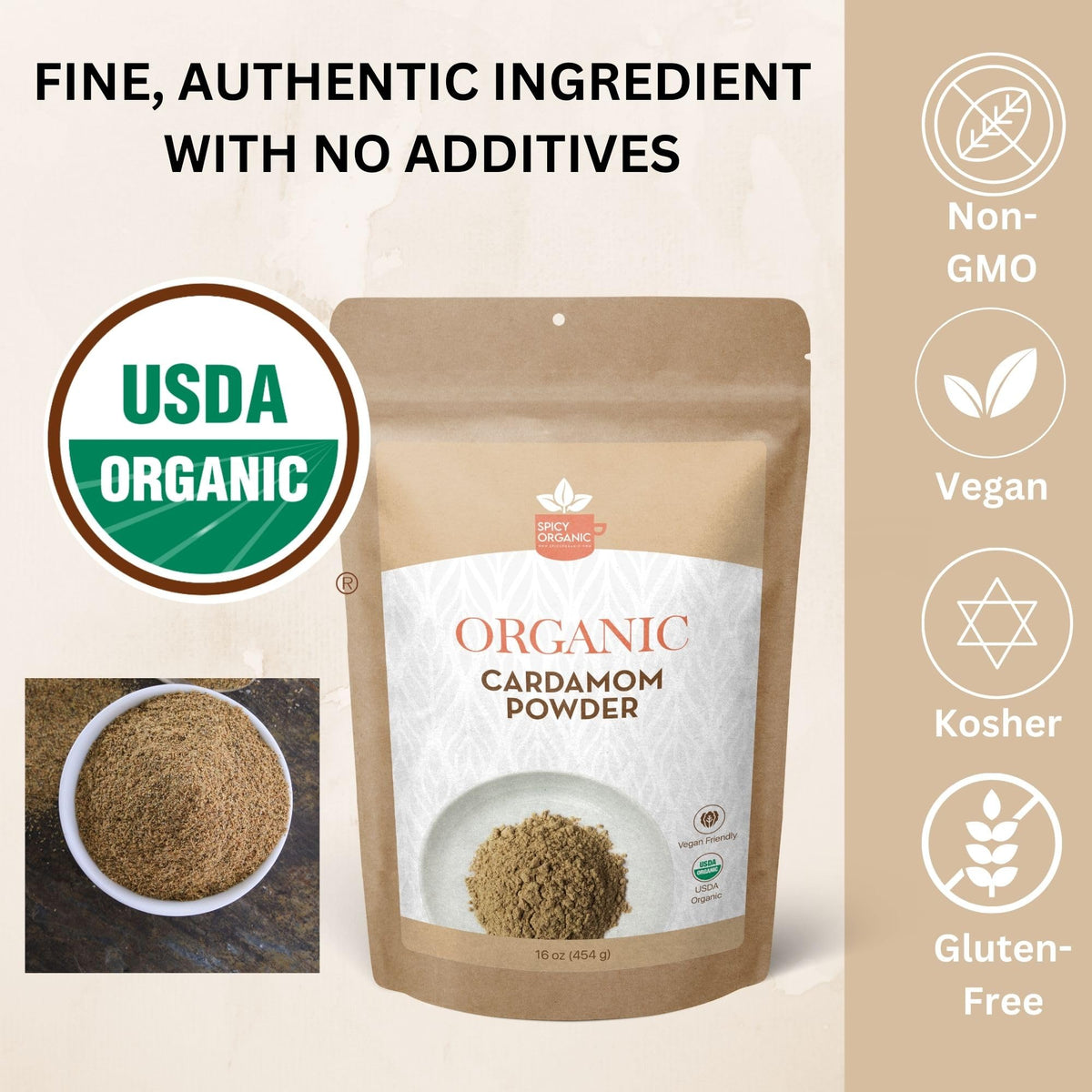 SPICY ORGANIC Ground Cardamom Powder – USDA Certified Organic, Non-GMO, 5 lbs. (80 Ounce) for Cooking, Baking, and Tea