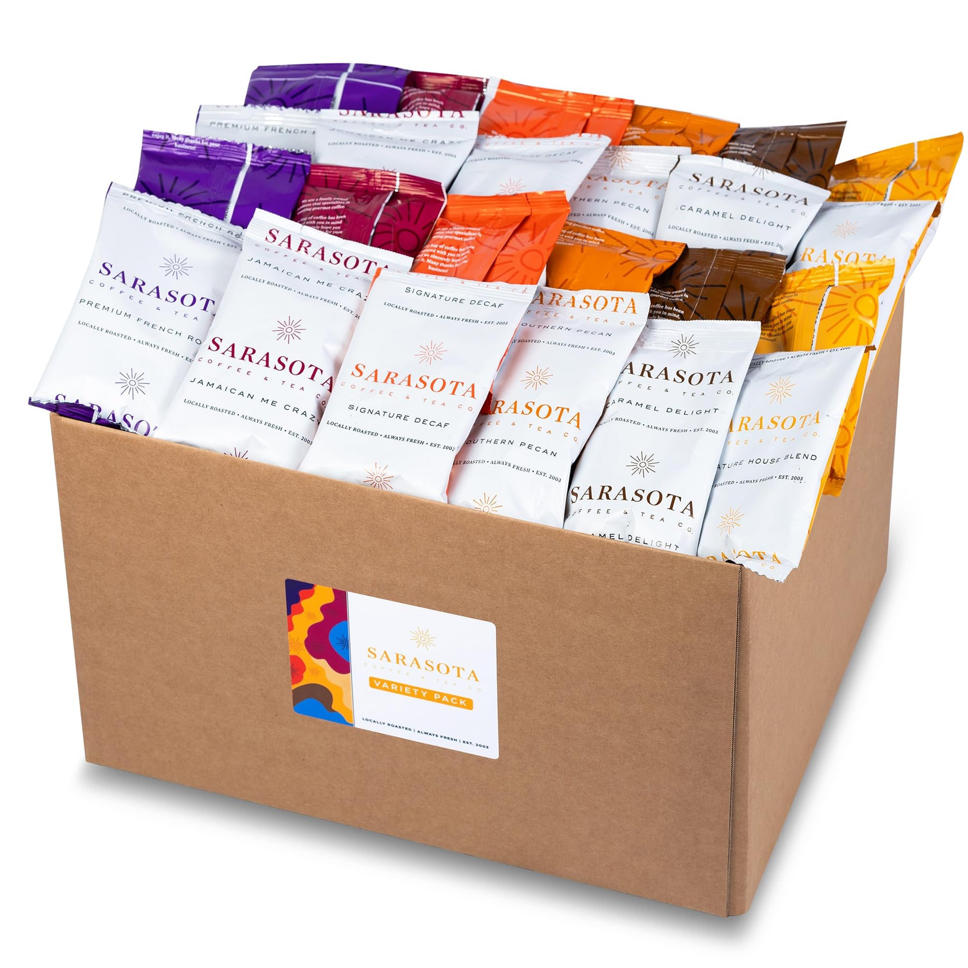 SARASOTA COFFEE & TEA CO. Bulk Coffee Packs | Medium, Dark, Colombian | 1.75 Oz Bags, 100 Count | Low Acid Pouches for 12 Cup Maker