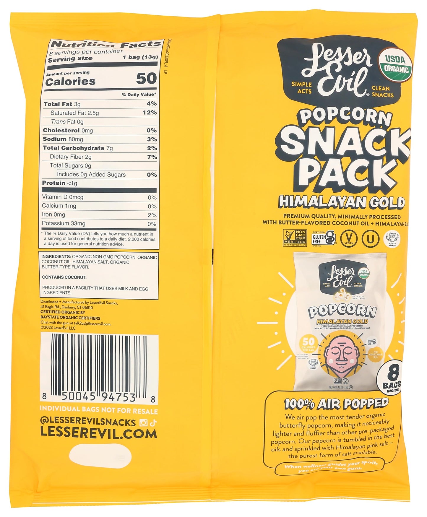 Lesserevil Organic Himalayan Gold Popcorn Multipack, 3.68 Oz
