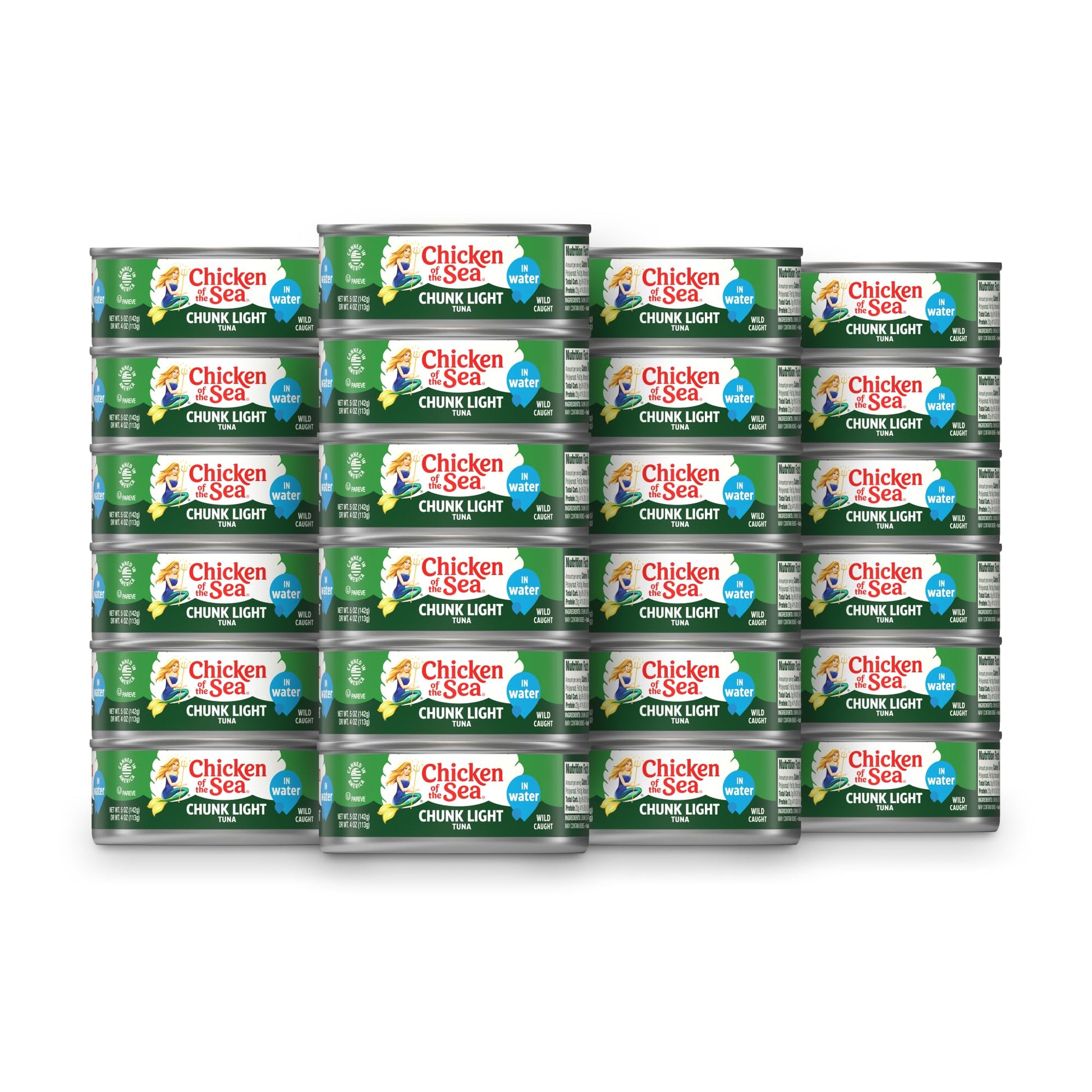 Chicken of the Sea Wild Caught Chunk Light Tuna, 5 Ounce Cans, 24Count  High Protein 100% Classic Chunk Tuna in Water  Delici