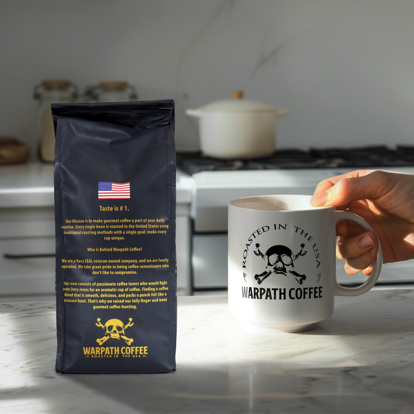 Warpath Coffee Light Roast Ground Coffee, Vanilla Hazelnut Blend, High Caffeine, 12oz