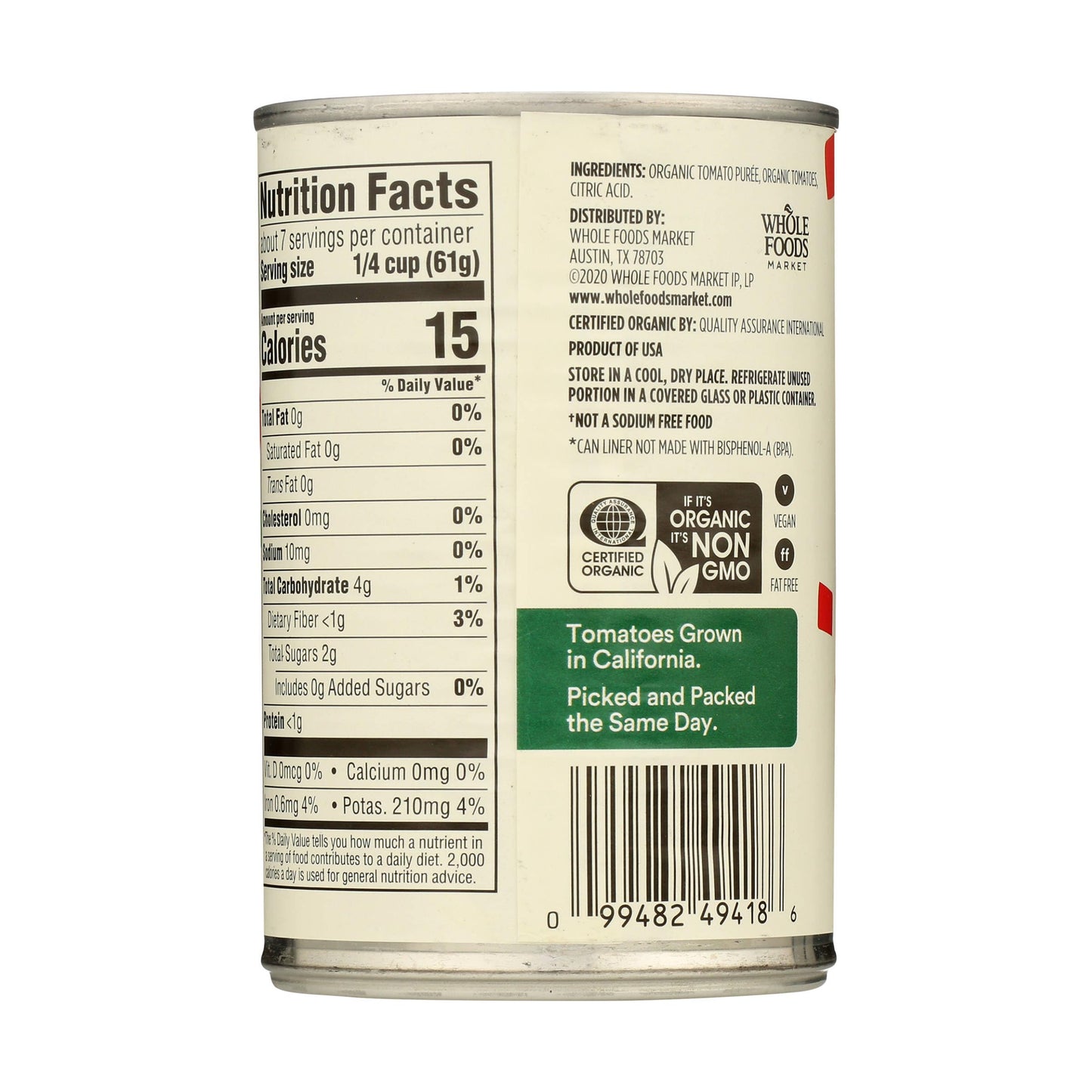 365 by Whole Foods Market Crushed Tomatoes, Organic, No Salt Added, 15 Ounce