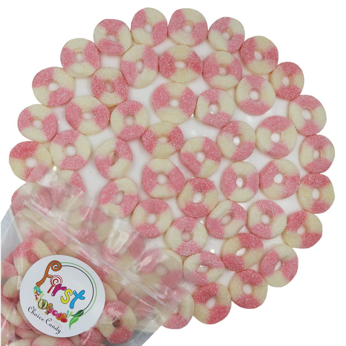 Firstchoicecandy Gummy Rings (Sour Mini Pink Lemonade, 2 Pound (Pack Of 1))