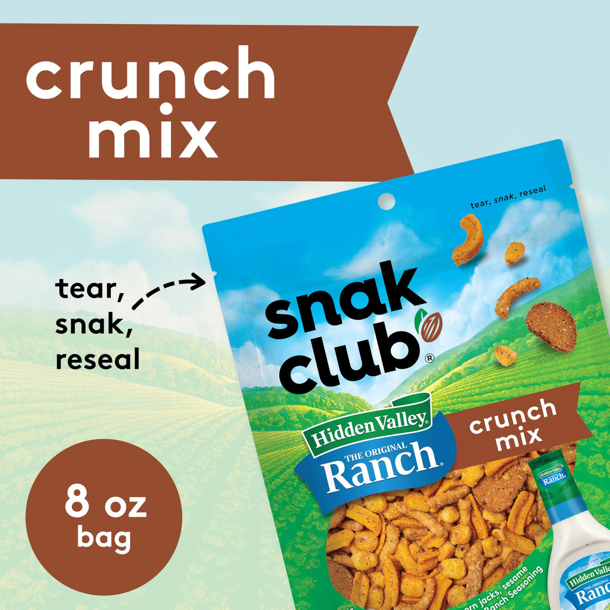Snak Club Crunch Mix, Hidden Valley Ranch Seasoning, Toasted Corn Nuggets, Chili Cheese Corn Jacks, Sesame Sticks & Rye Chips, 8 Ounce