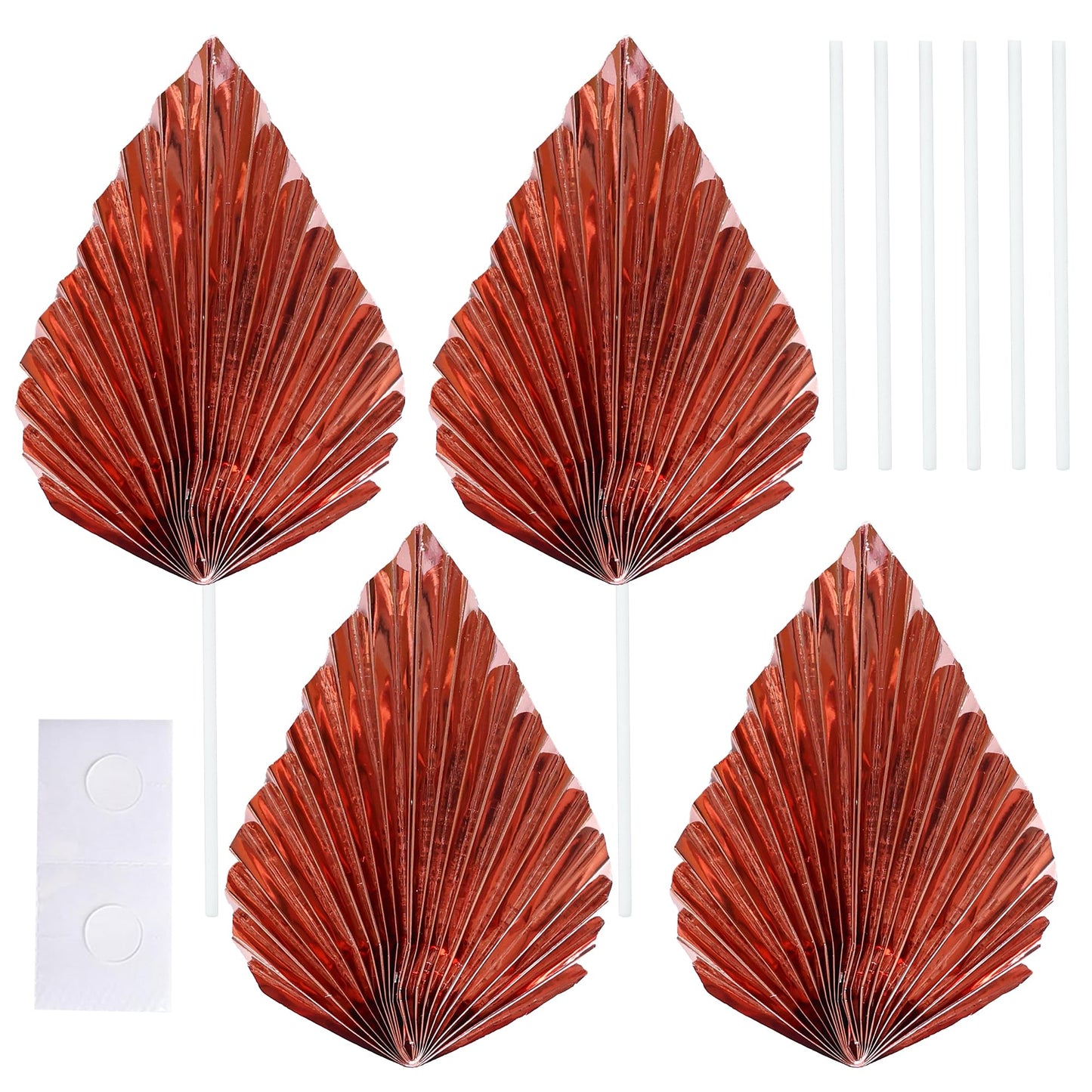 Gyufise Paper Palm Fan Cake Toppers, 6Pcs Light Rose Gold Party Decorations, W 4.7 x H 5.1, Model ZN0680-13
