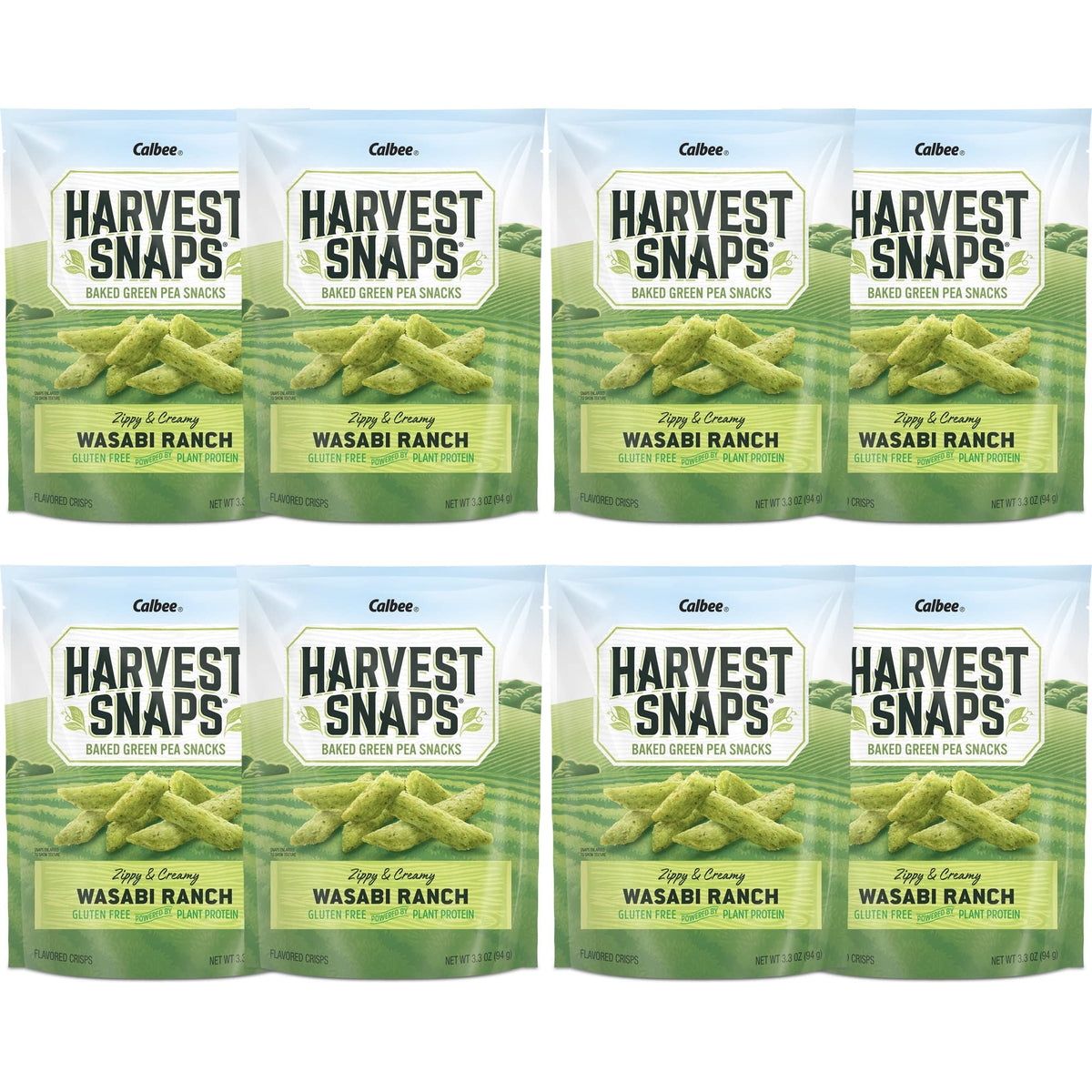 Harvest Snaps Veggie Chips (Wasabi Snack Crisps) | Powered By Plant Protein, Gluten Free Baked Vegetable Crisps | Made In Usa (8 Snack Packs)