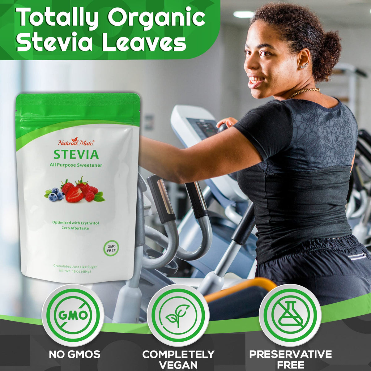 Natural Mate Zero Calorie Sweetener, 16 Oz - Organic Stevia Granular Powder Blended With Erythritol - 2:1 Sugar Replacement For