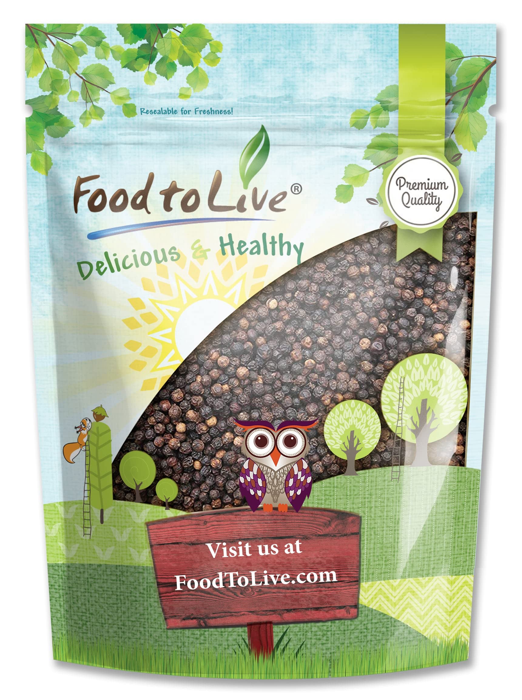 Food to Live - Whole Black Pepper, 8 Ounces Dried Peppercorns, Kosher, Vegan, Bulk Spice. Strong Pungent Flavor. Rich in Mineral