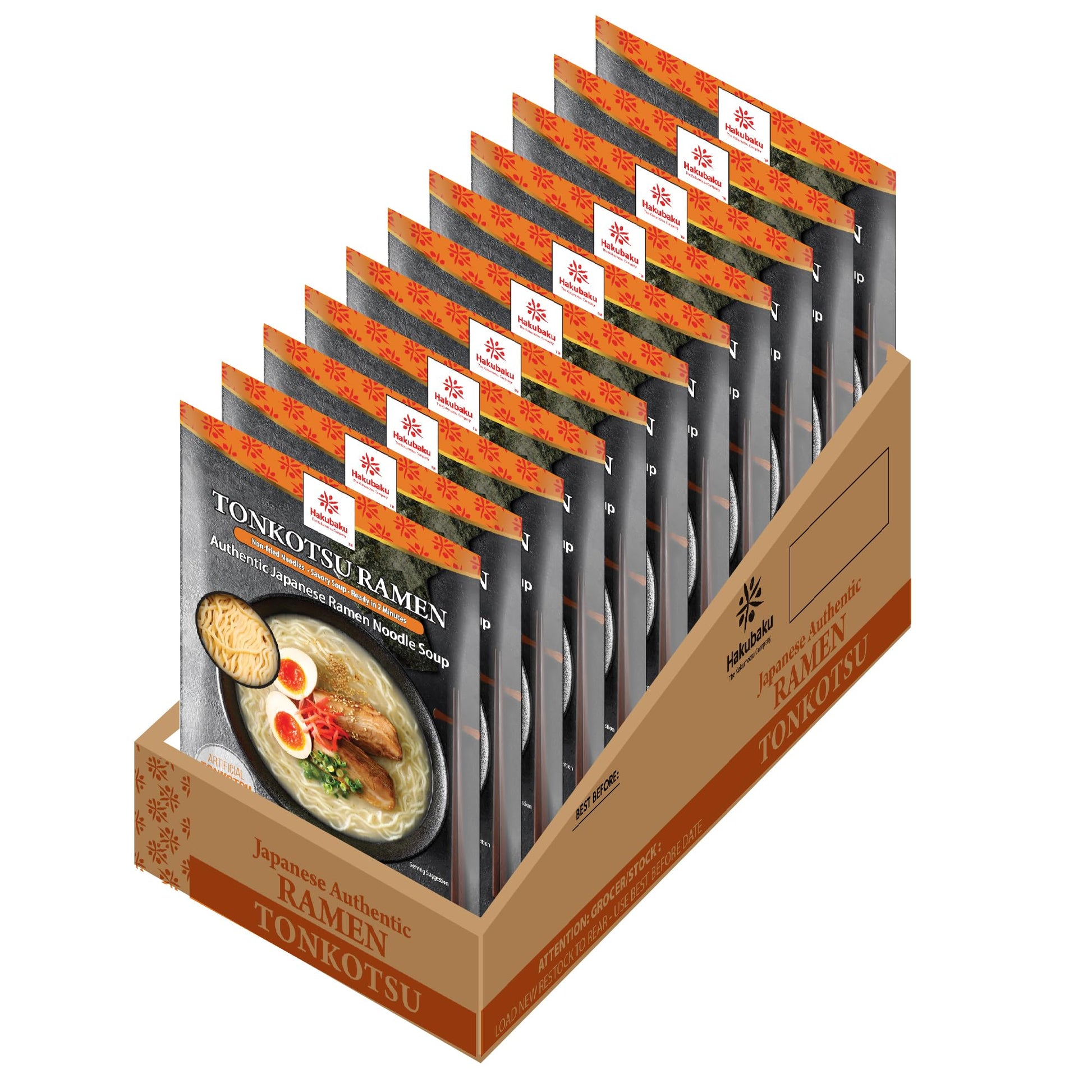 Hakubaku Authentic Japanese Ramen Noodles (Tonkotsu, 12 PACK)