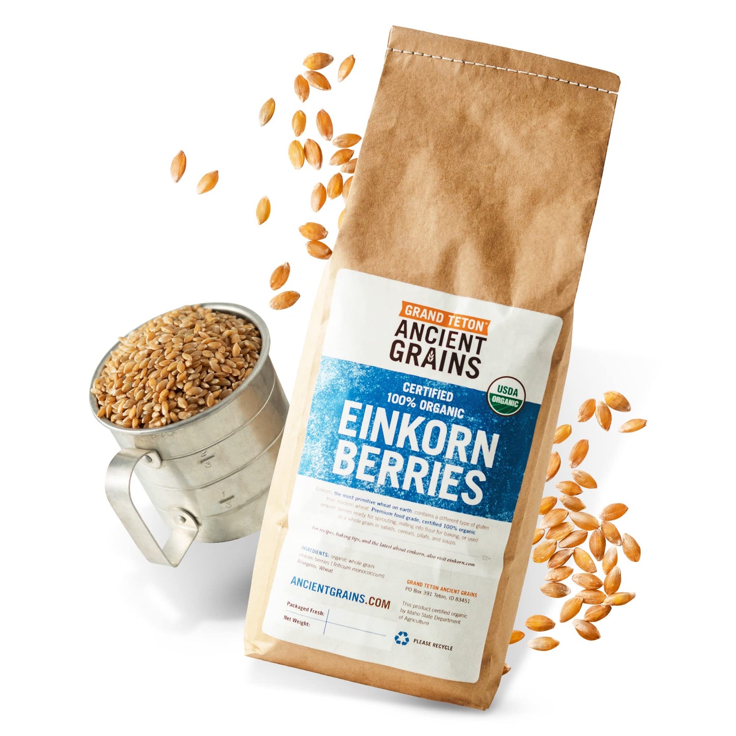 Grand Teton Organic Einkorn Berries - Food-Grade Farro Piccolo for Baking & Cooking, 2.5 lbs