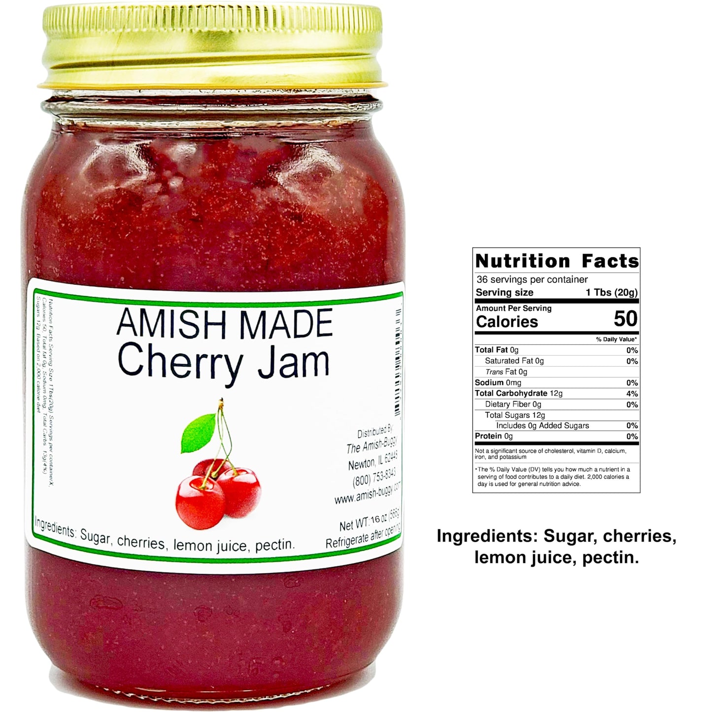 Amish Cherry Jam - Two 16 Oz Jars